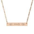 eternally  Horizontal Bar Necklace — Custom 'eternally' Script, Two Wedding Bands and hearts