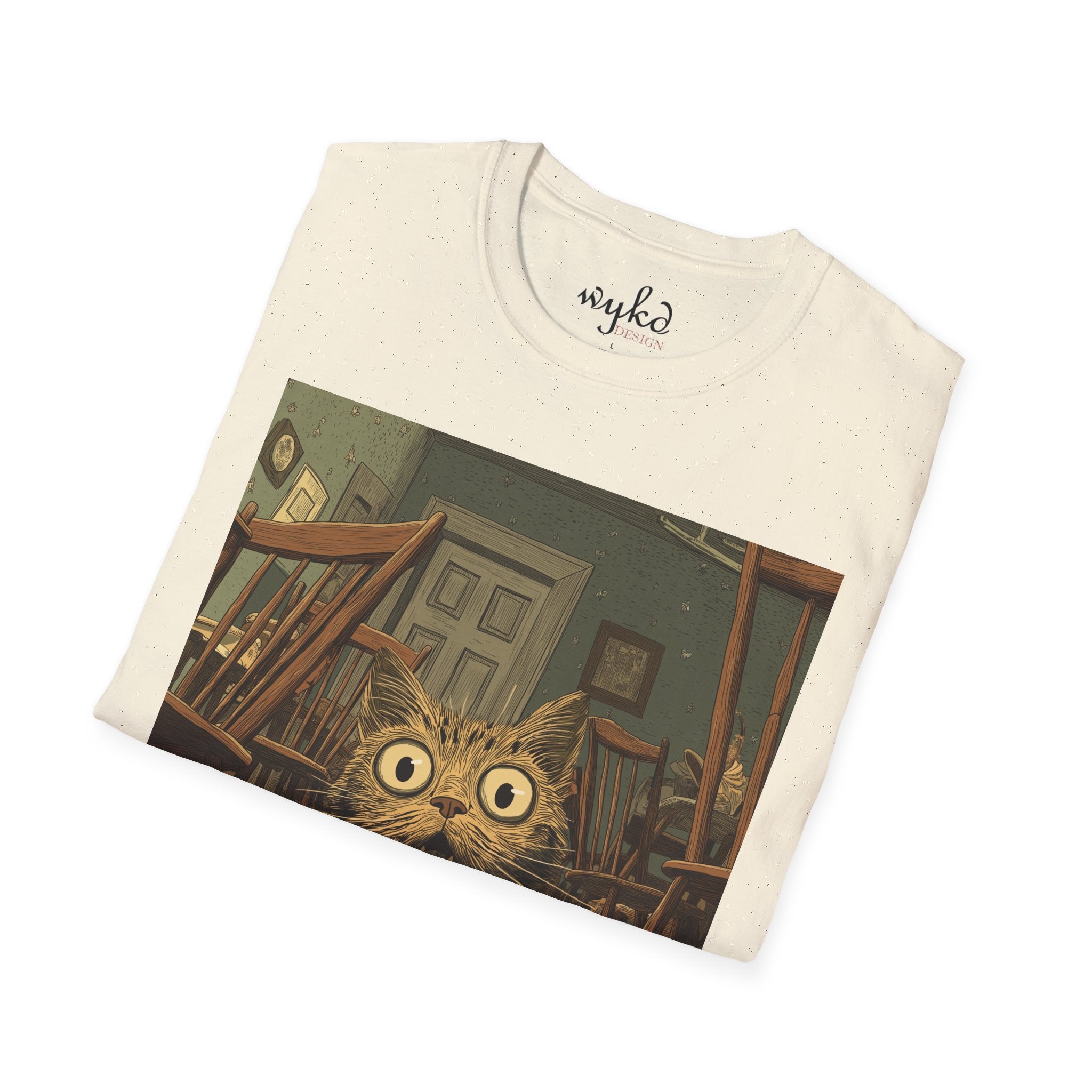 Cat Meme T-Shirt — "WHY?!" Funny Wide-Eyed Cat Graphic Tee