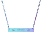 eternally  Horizontal Bar Necklace — Custom 'eternally' Script, Two Wedding Bands and hearts
