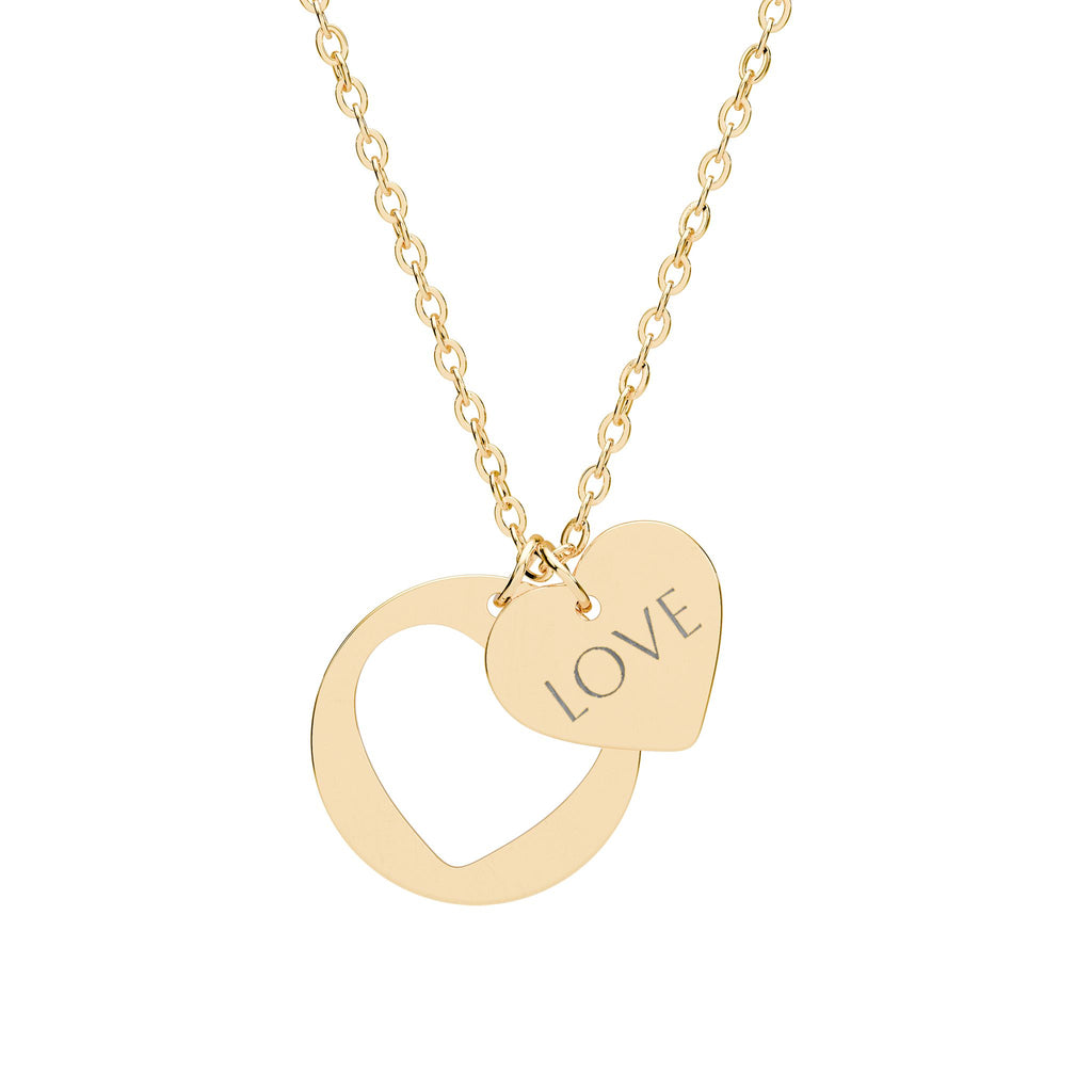 LOVE Heart Cutout Necklace –  Double Charm Pendant (Silver or Rose Gold)