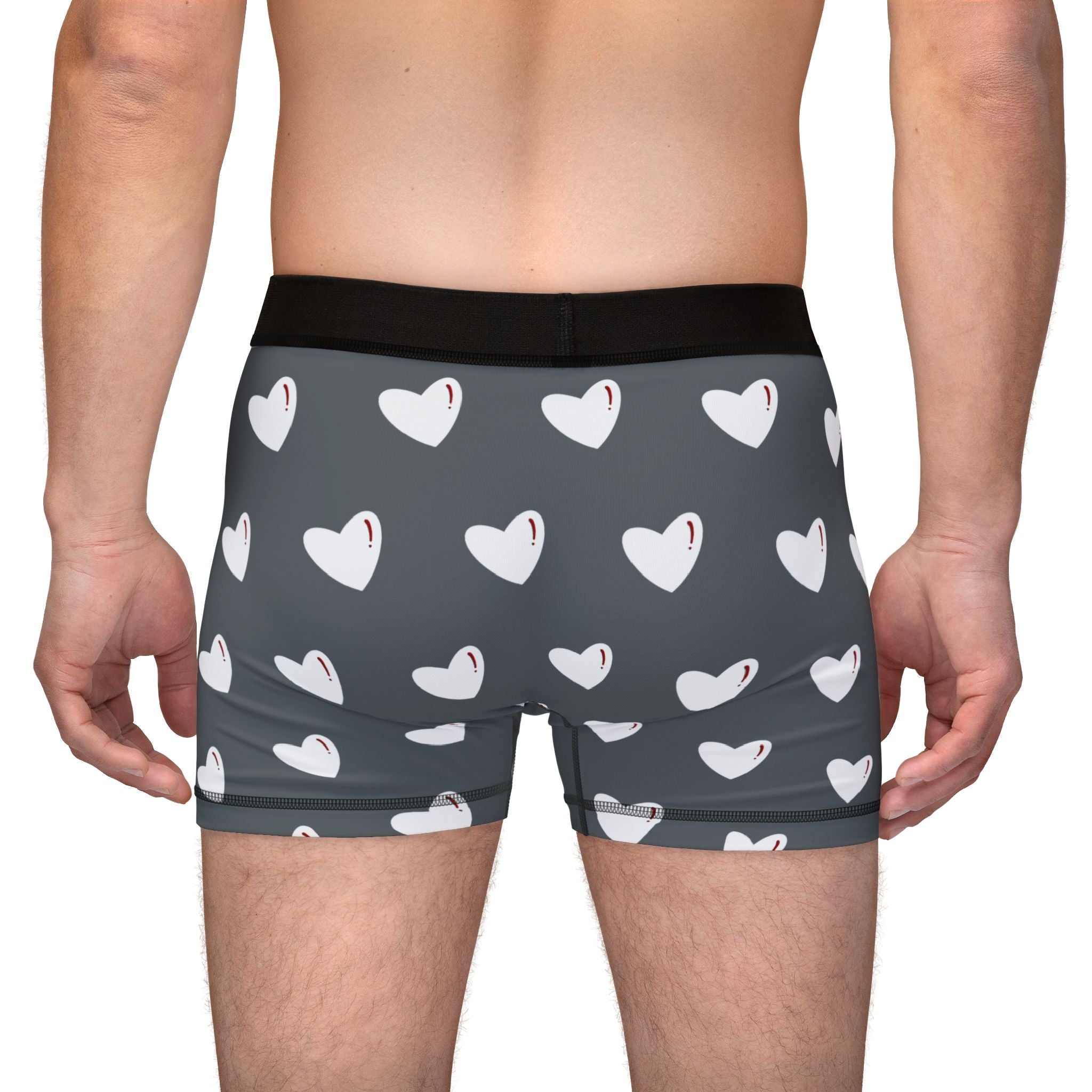 Heart Pattern Men’s Boxers — Red Kiss Drk Grey Underwear