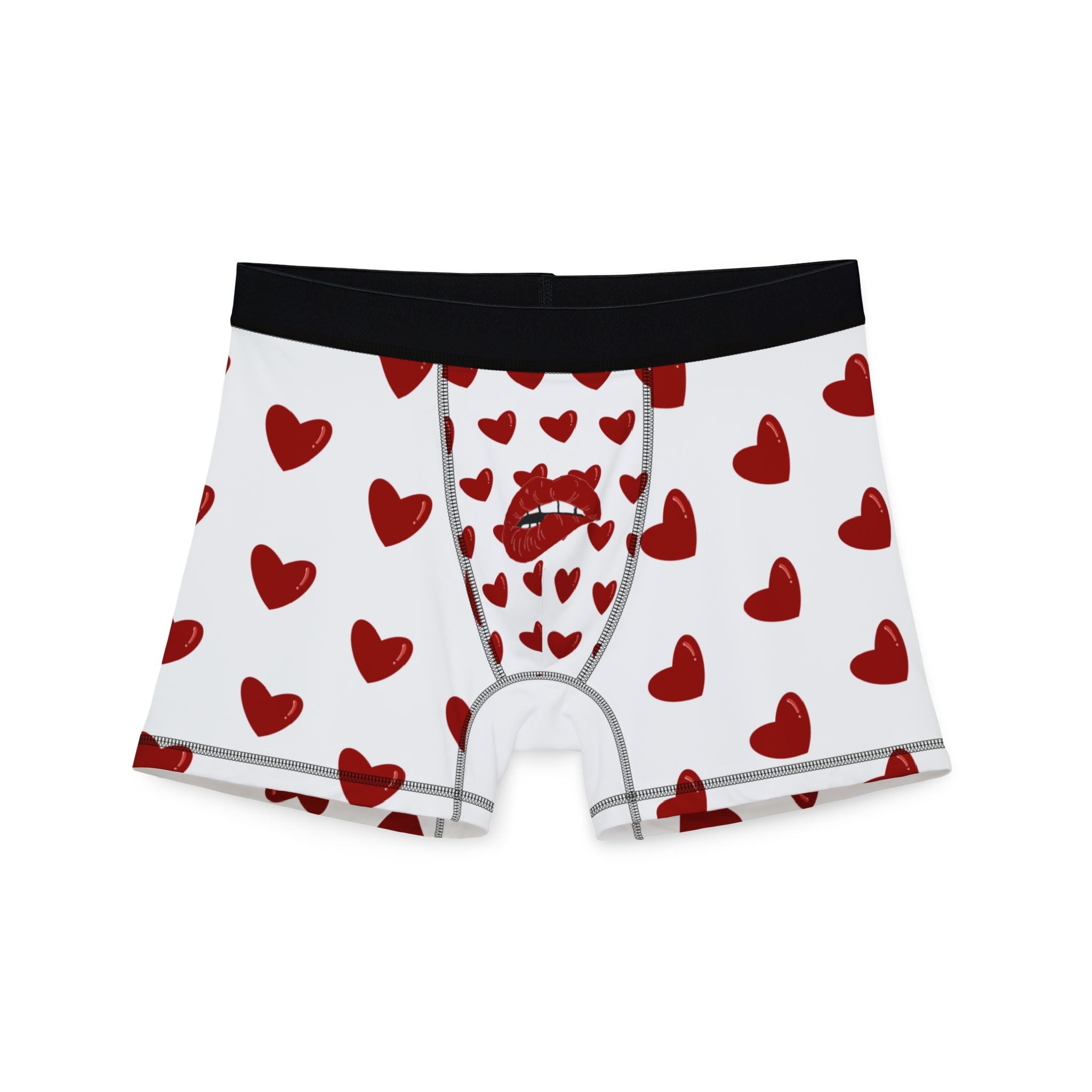Heart Pattern Men’s Boxers — Red Kiss White Underwear