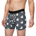 Heart Pattern Men’s Boxers — Red Kiss Drk Grey Underwear