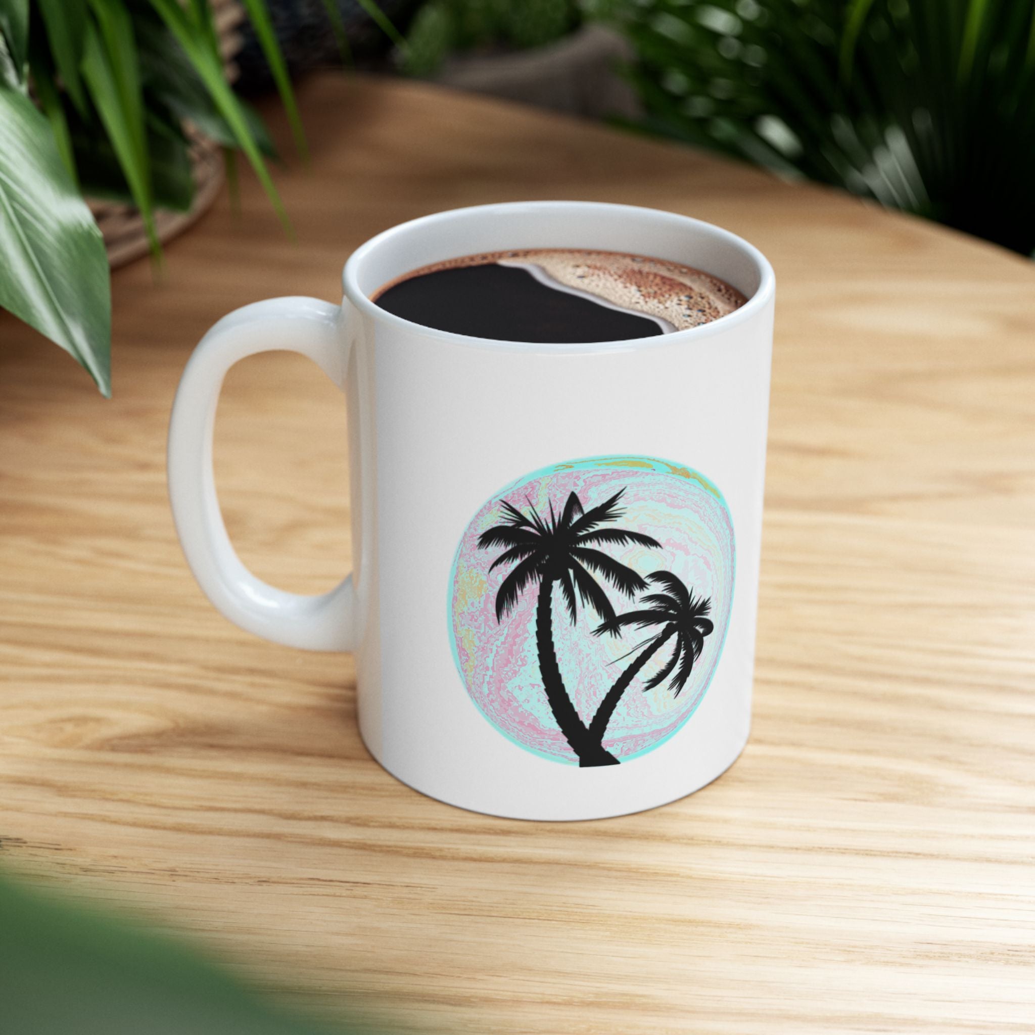 Palm Tree Mug — Tropical Sunrise Ceramic Coffee Cup (11oz, 15oz)