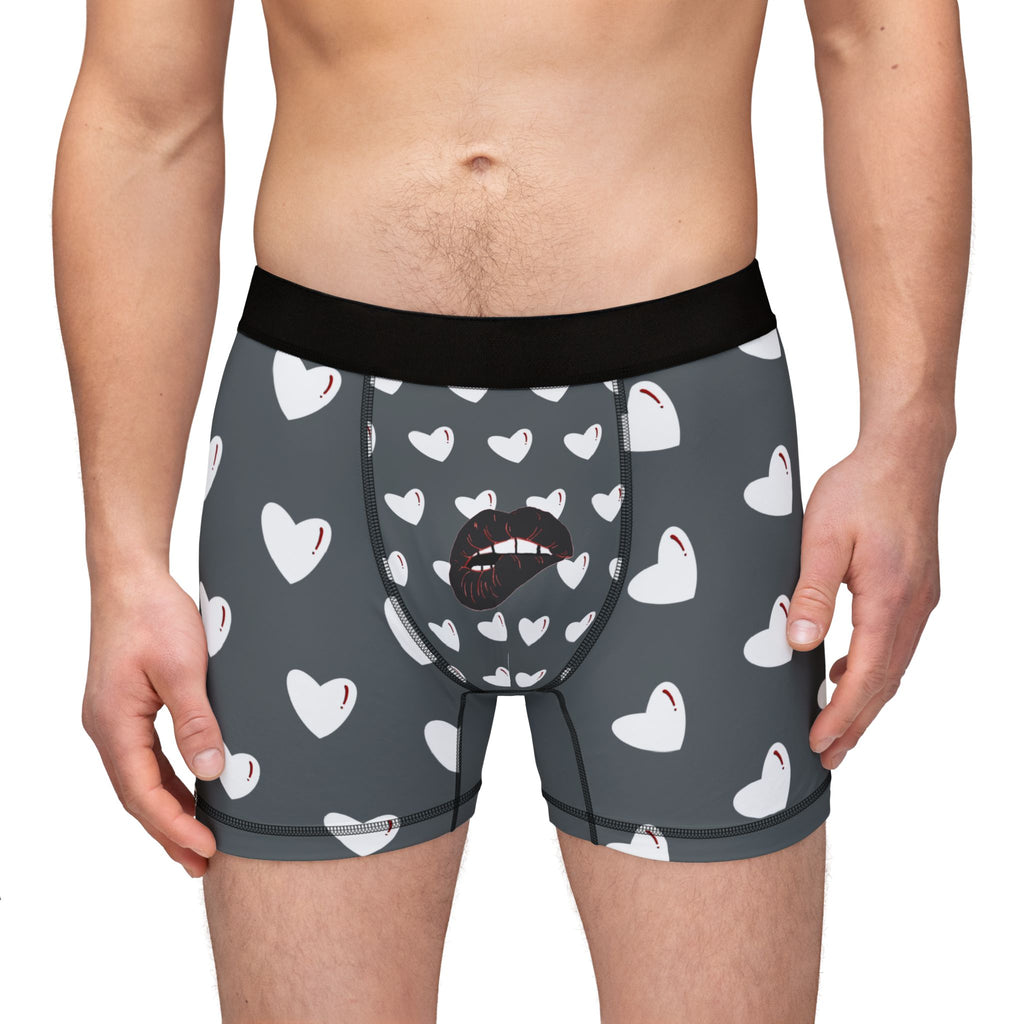 Heart Pattern Men’s Boxers — Red Kiss Drk Grey Underwear