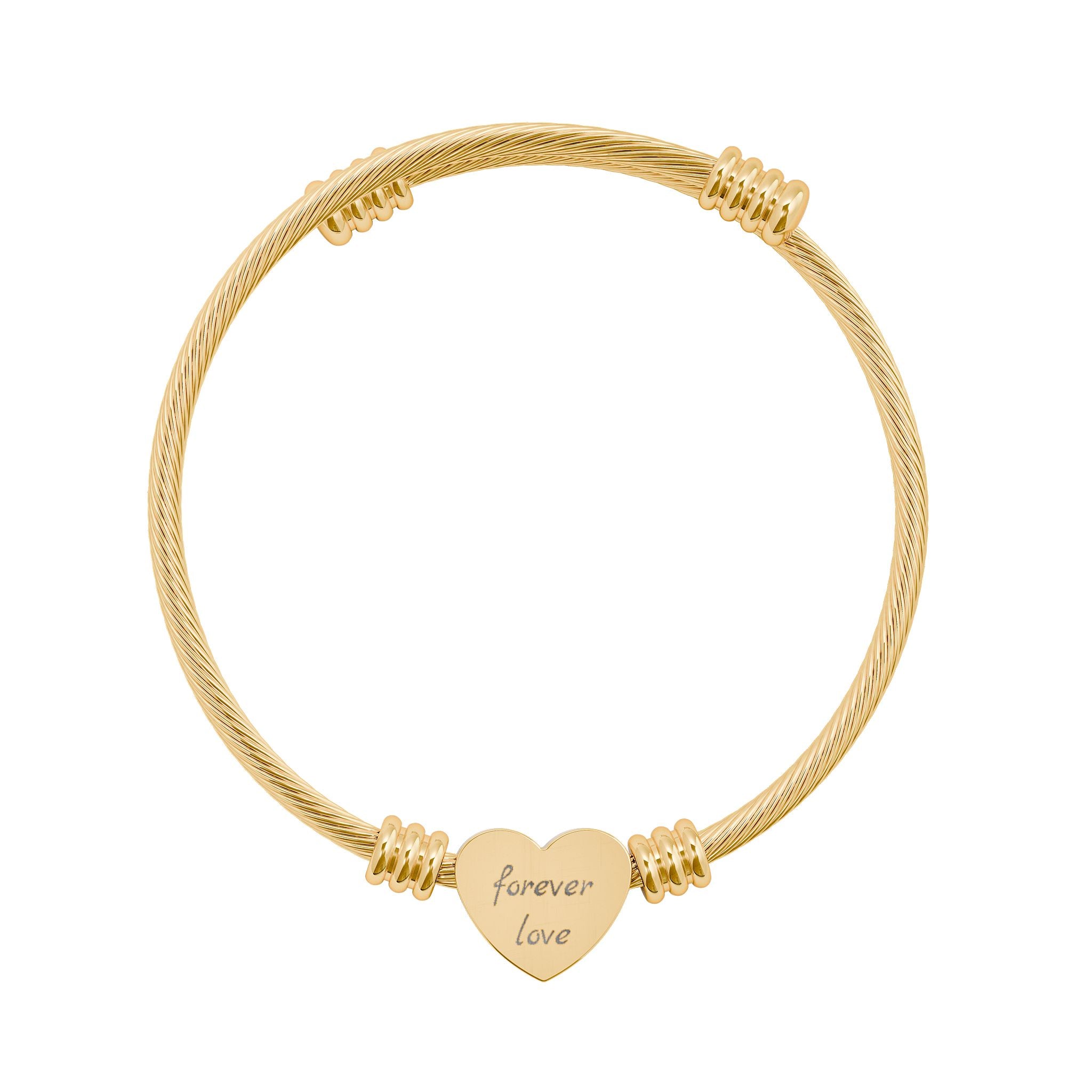 forever love Heart Cuff Bracelet —  Cable Wire Bangle in Silver or Gold
