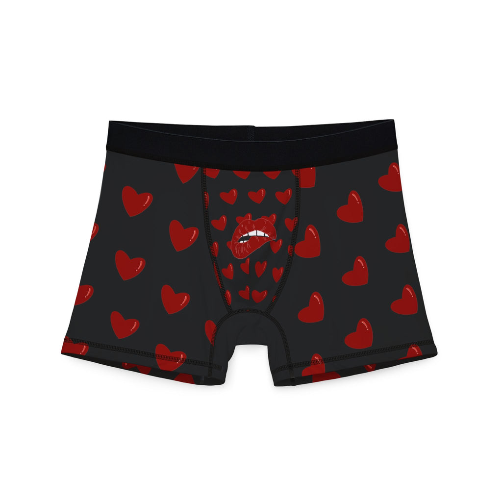 Heart Pattern Men’s Boxers — Red Kiss Black Underwear
