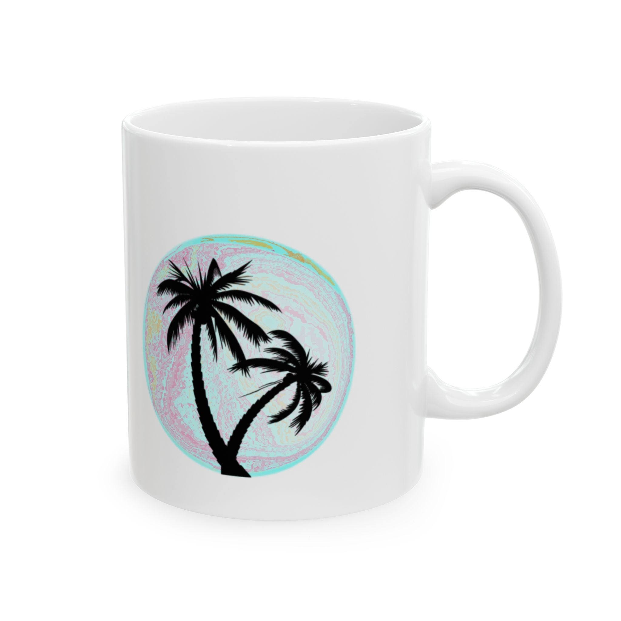 Palm Tree Mug — Tropical Sunrise Ceramic Coffee Cup (11oz, 15oz)