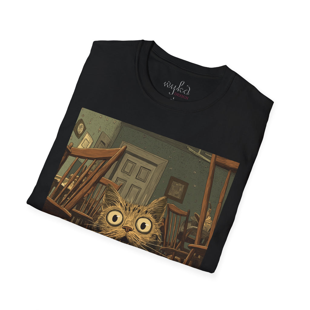 Cat Meme T-Shirt — "WHY?!" Funny Wide-Eyed Cat Graphic Tee