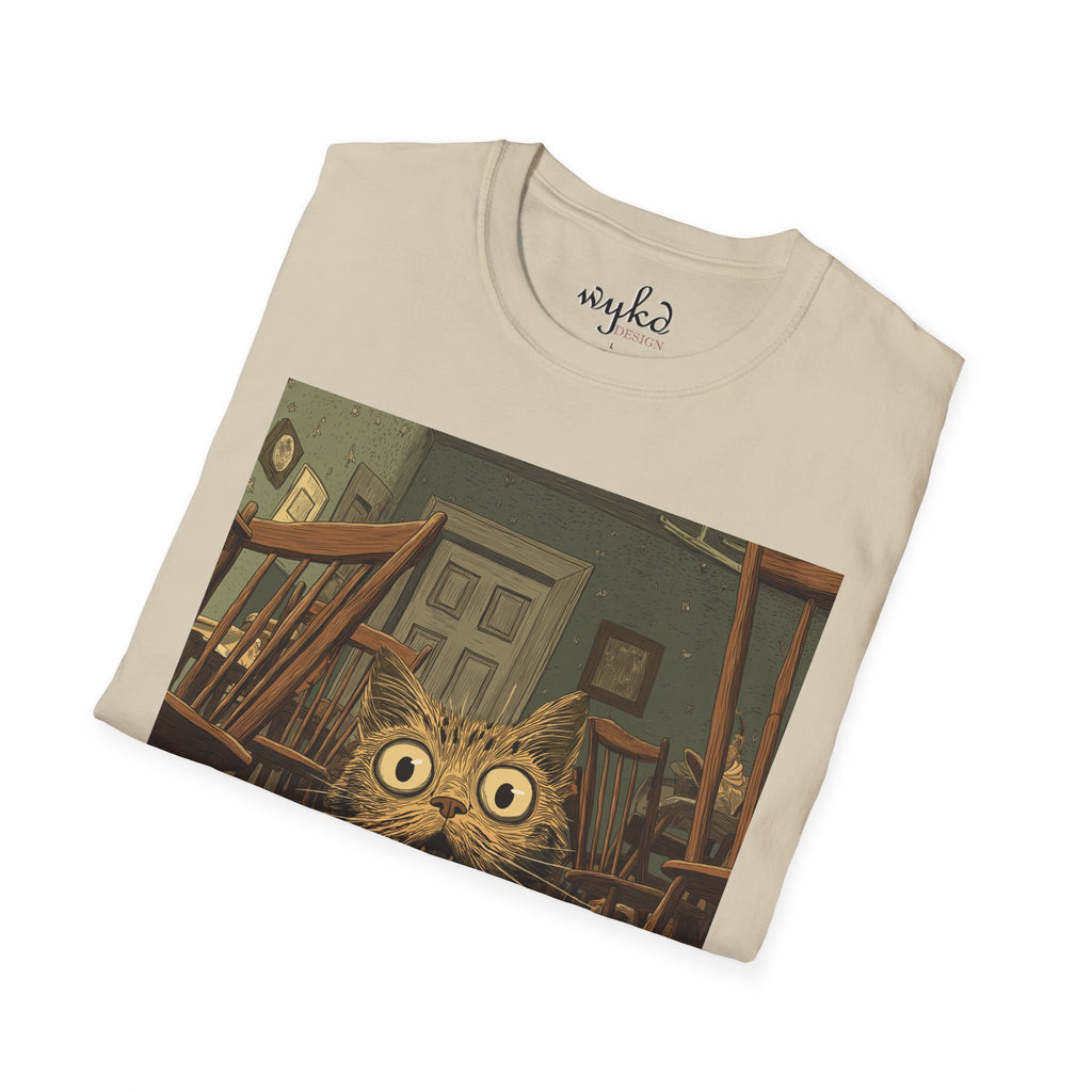 Cat Meme T-Shirt — "WHY?!" Funny Wide-Eyed Cat Graphic Tee