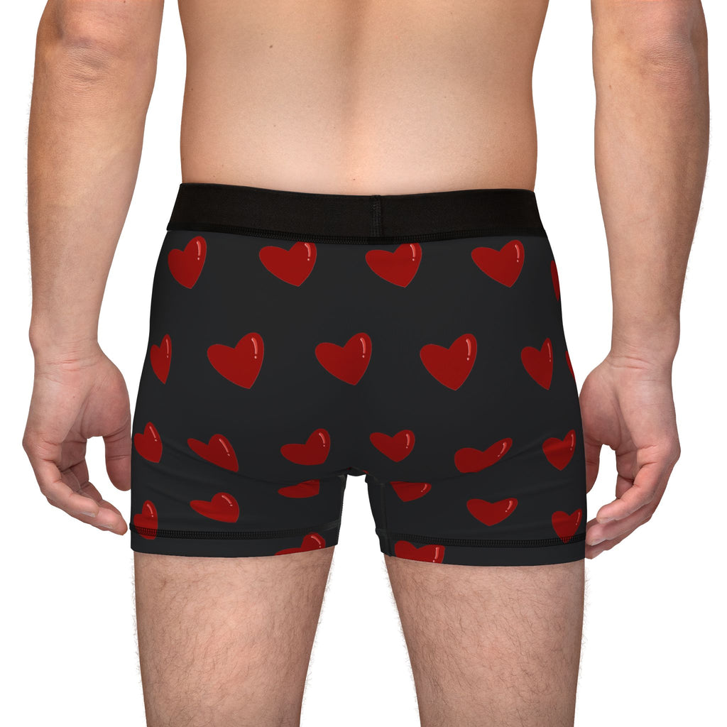 Heart Pattern Men’s Boxers — Red Kiss Black Underwear