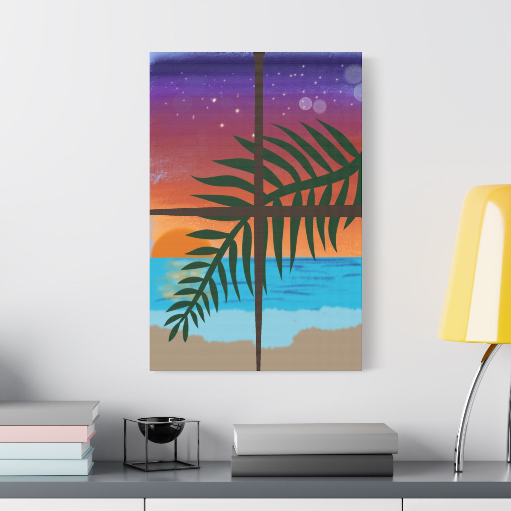 Abstract Rainbow Sunset Splash Satin Canvas Print - Stretched Wall Art