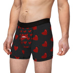 Heart Pattern Men’s Boxers — Red Kiss Black Underwear