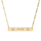 eternally  Horizontal Bar Necklace — Custom 'eternally' Script, Two Wedding Bands and hearts