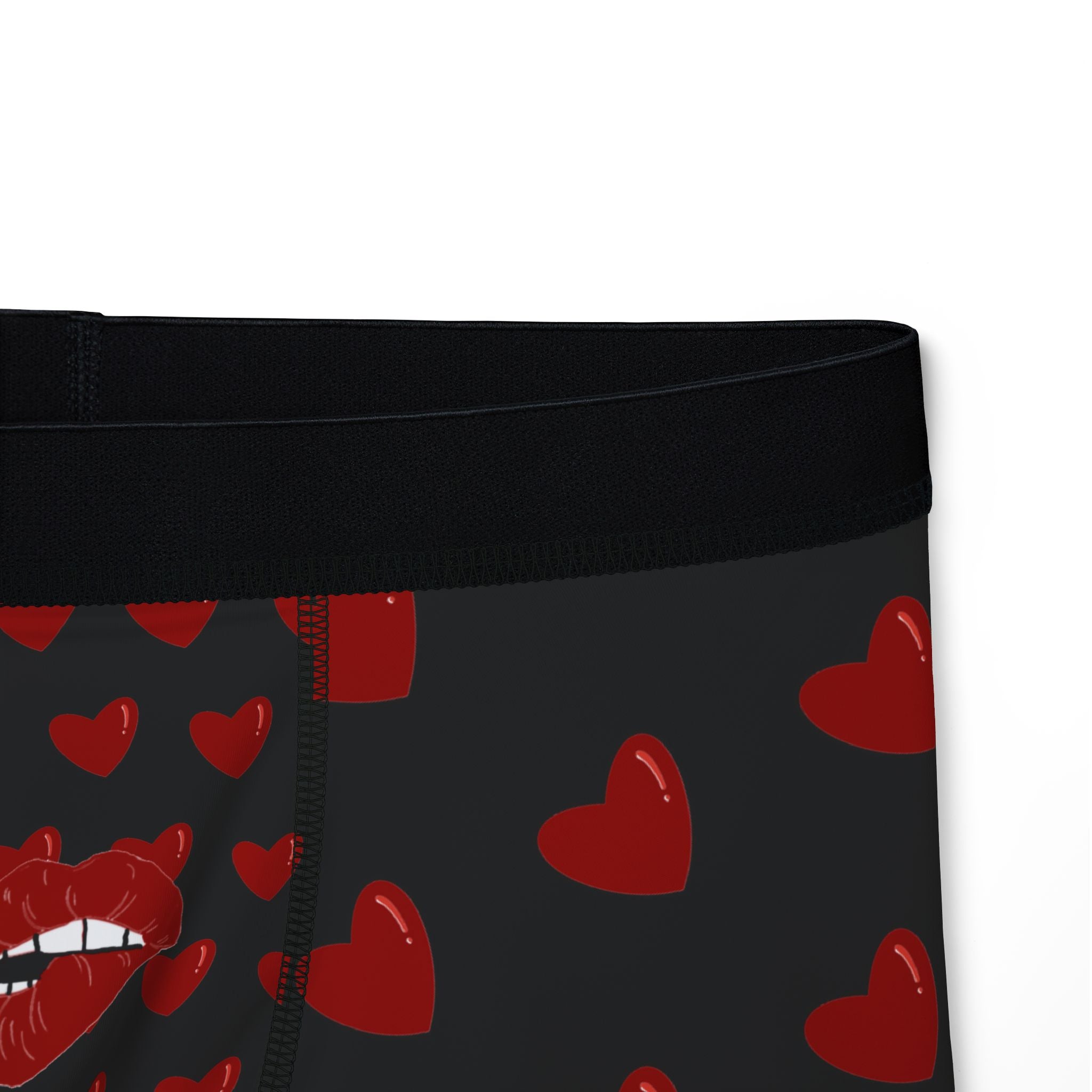 Heart Pattern Men’s Boxers — Red Kiss Black Underwear