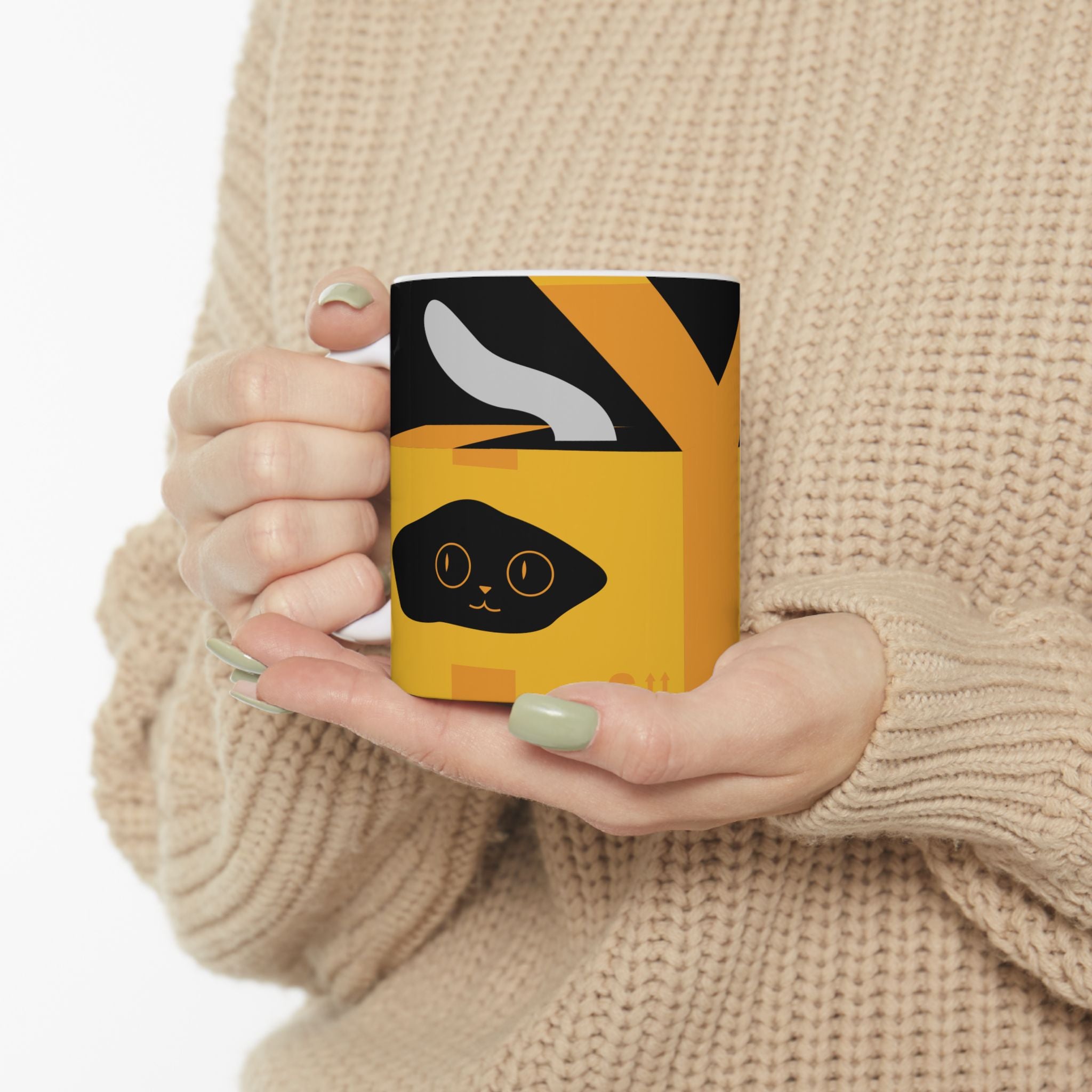 Cat In A Box Ceramic Mug — Cute Animal Coffee Cup (11oz, 15oz)