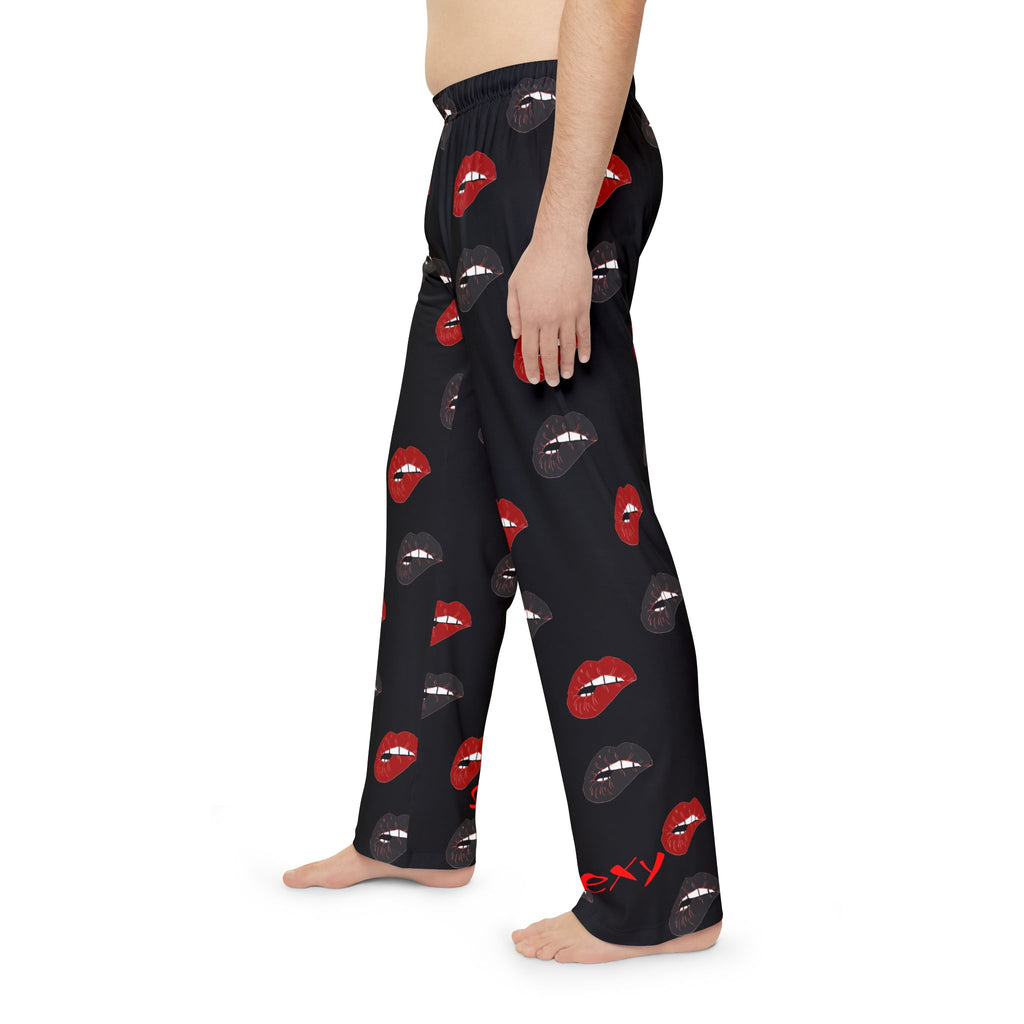 Men's Lip Print Valentine Pajama Pants — Sexy Red & Black Lounge Sleepwear