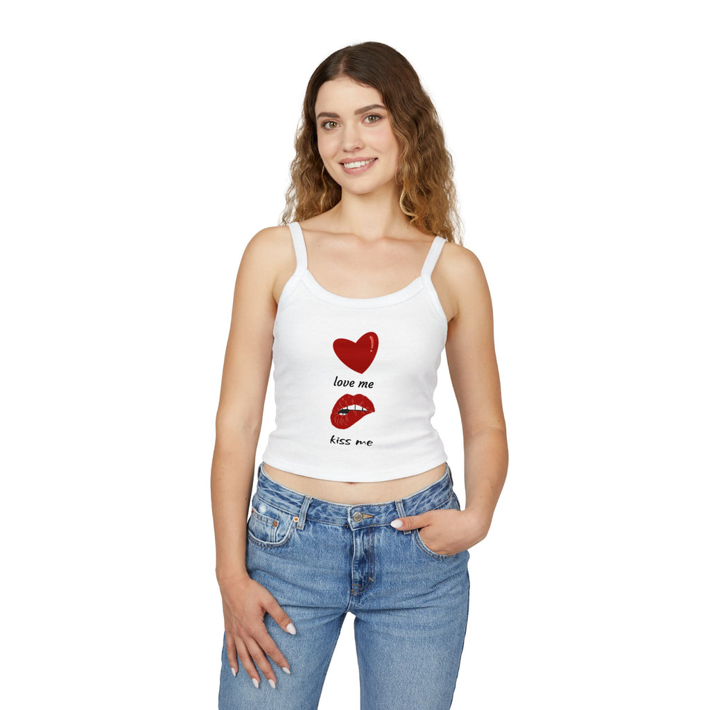 Love Me, Kiss Me Crop Tank — Women's Spaghetti Strap Tank Top