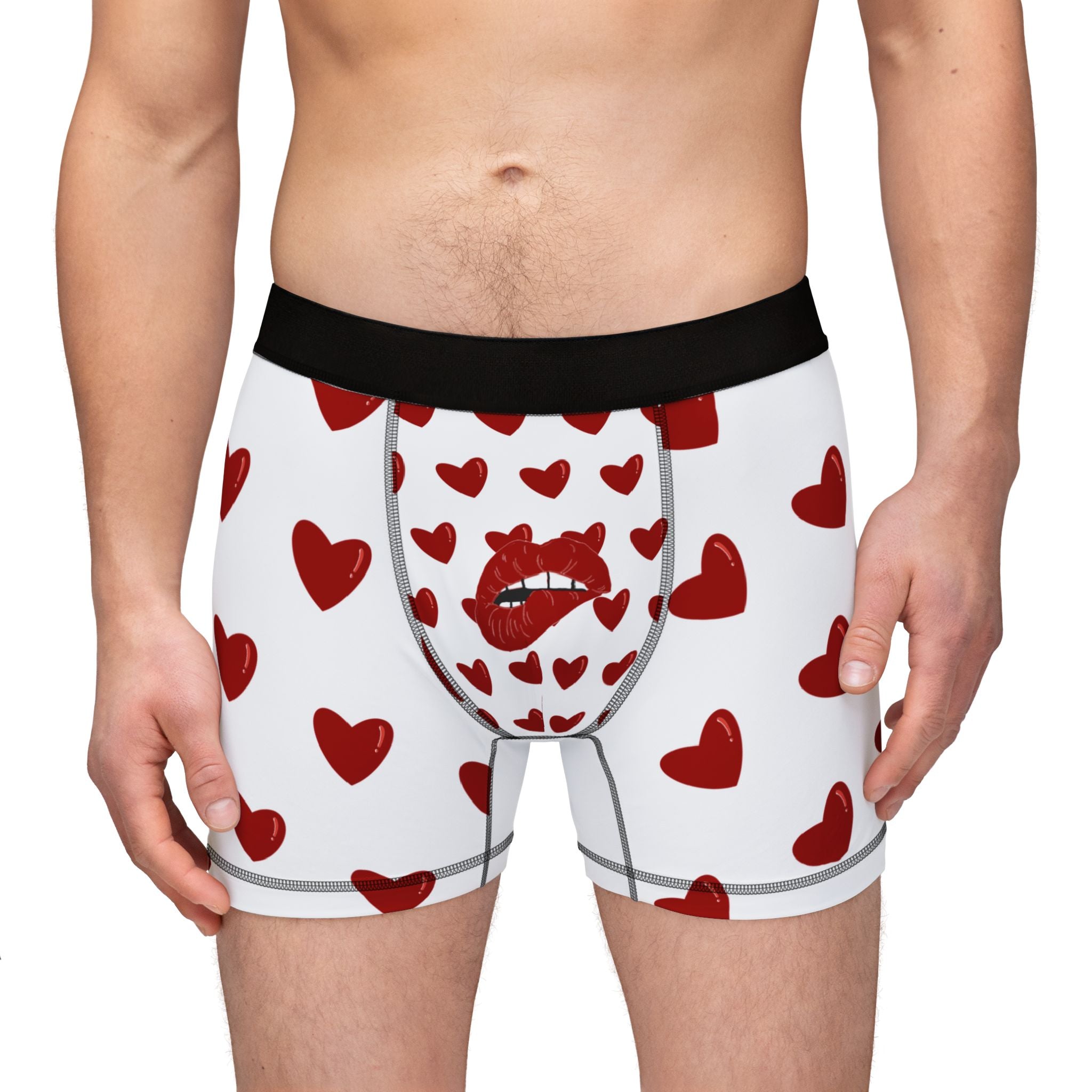 Heart Pattern Men’s Boxers — Red Kiss White Underwear