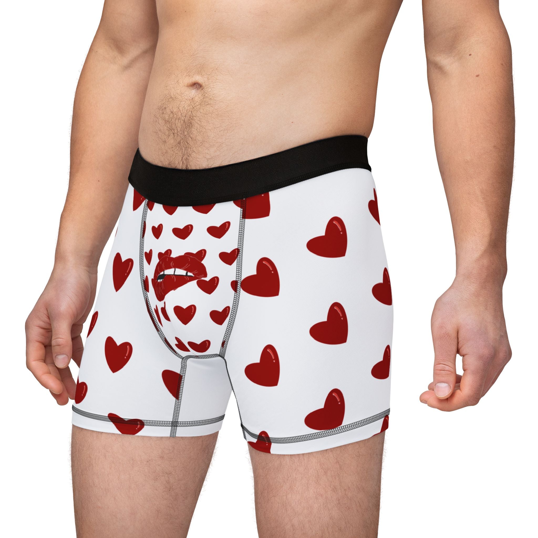 Heart Pattern Men’s Boxers — Red Kiss White Underwear