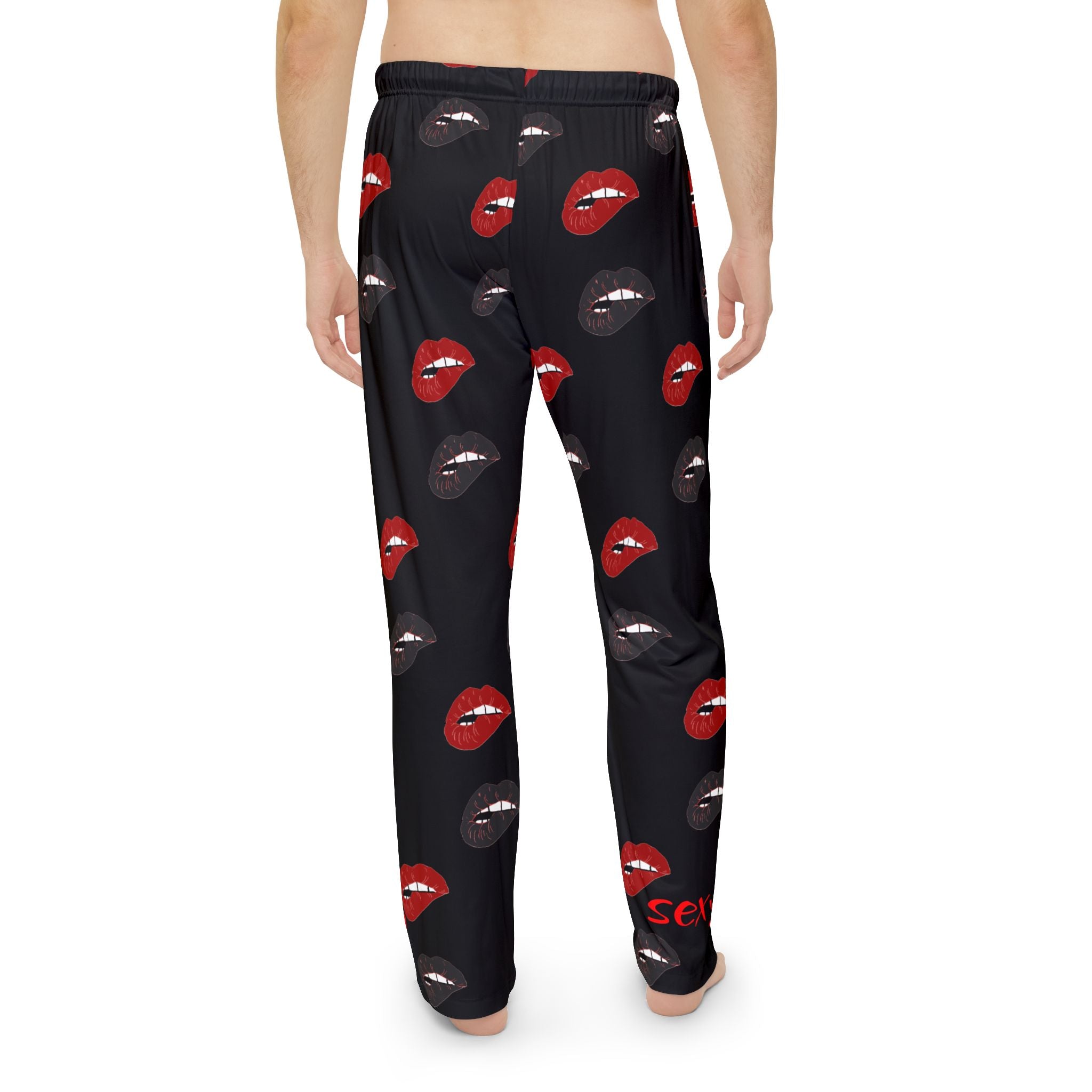 Men's Lip Print Valentine Pajama Pants — Sexy Red & Black Lounge Sleepwear
