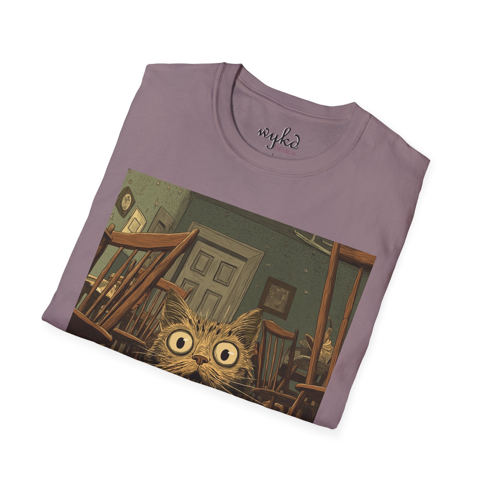 Cat Meme T-Shirt — "WHY?!" Funny Wide-Eyed Cat Graphic Tee
