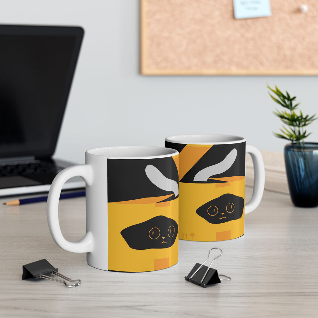 Cat In A Box Ceramic Mug — Cute Animal Coffee Cup (11oz, 15oz)