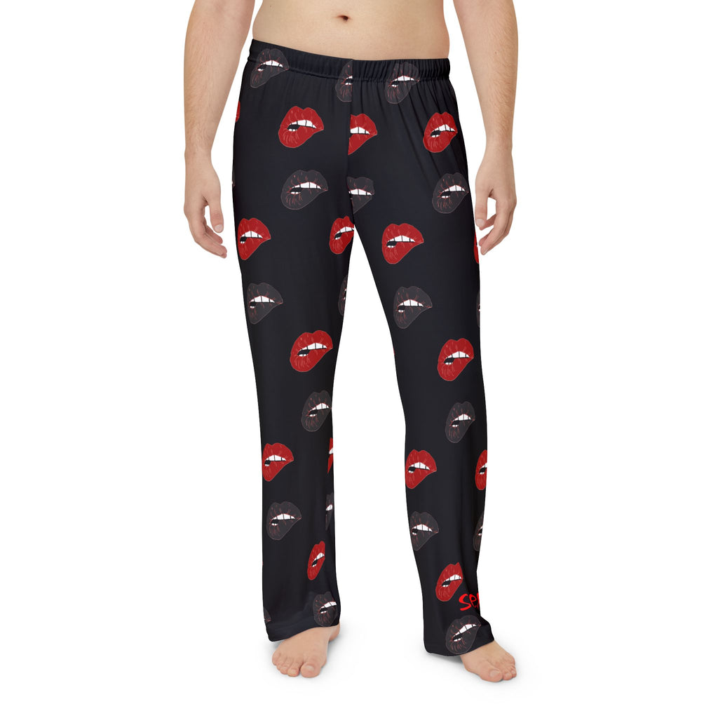 Men's Lip Print Valentine Pajama Pants — Sexy Red & Black Lounge Sleepwear