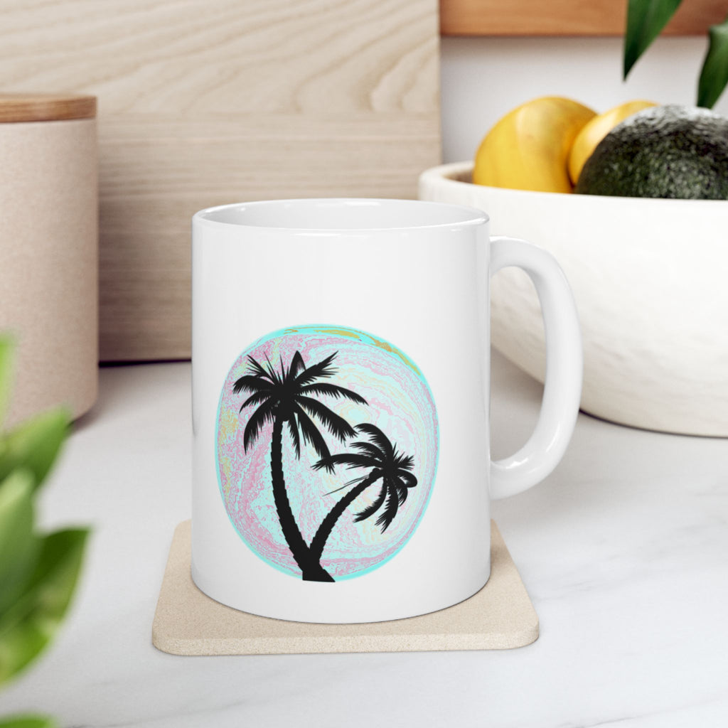 Palm Tree Mug — Tropical Sunrise Ceramic Coffee Cup (11oz, 15oz)