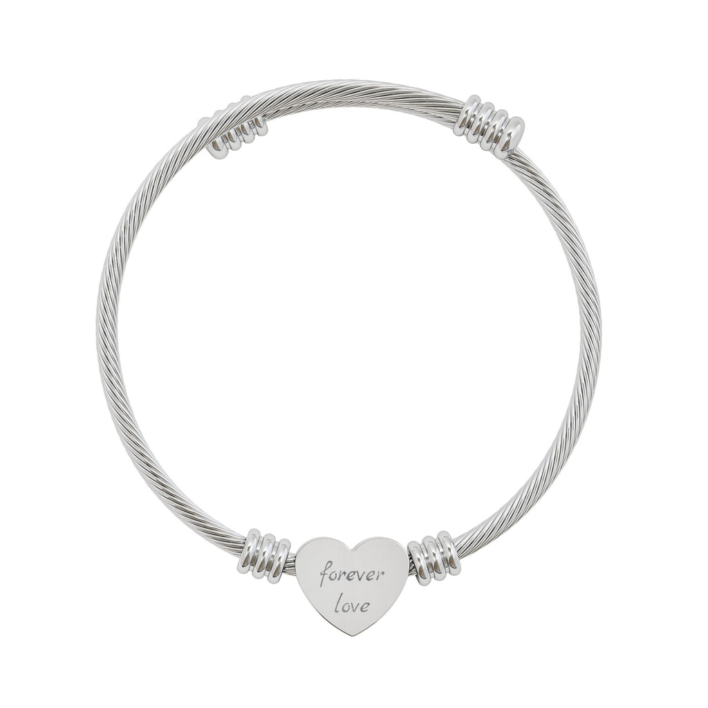forever love Heart Cuff Bracelet —  Cable Wire Bangle in Silver or Gold