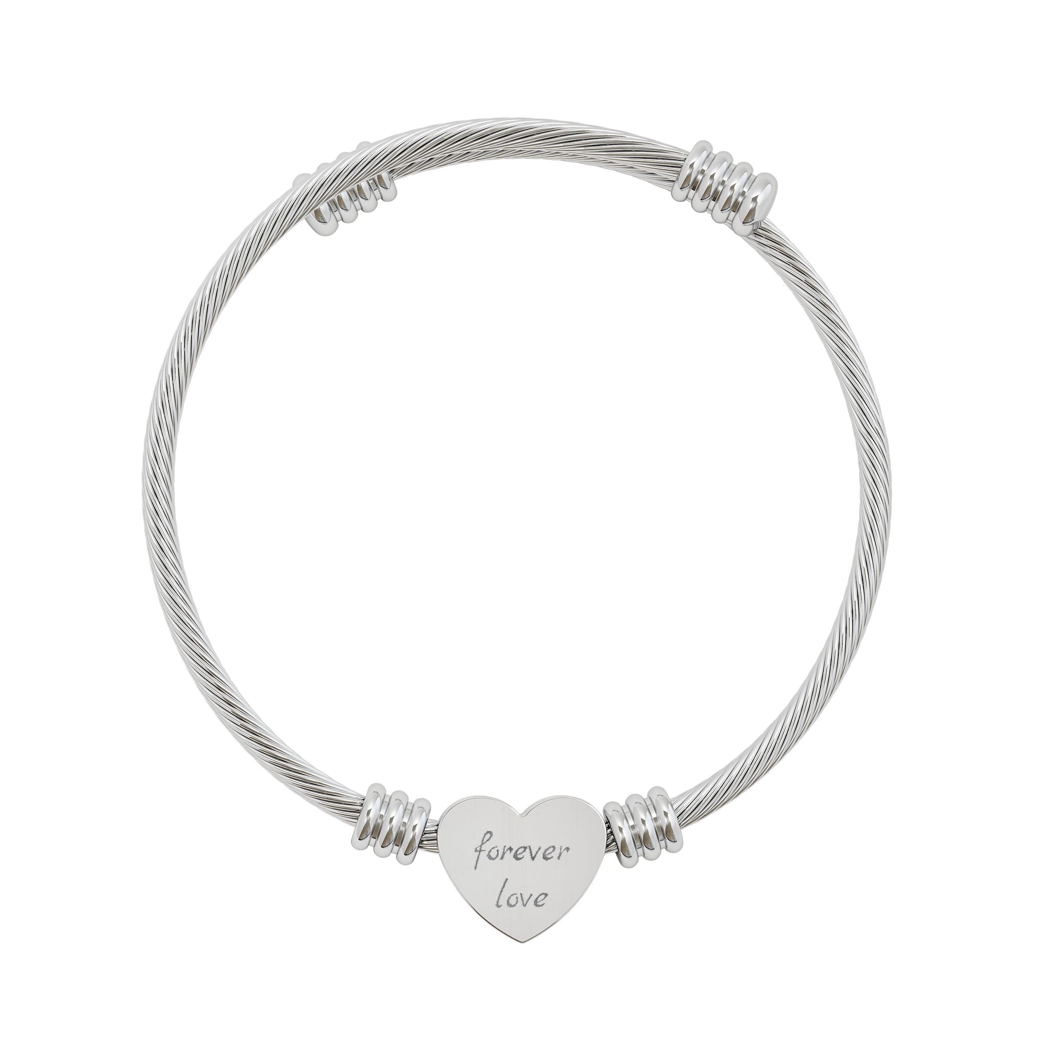 forever love Heart Cuff Bracelet —  Cable Wire Bangle in Silver or Gold