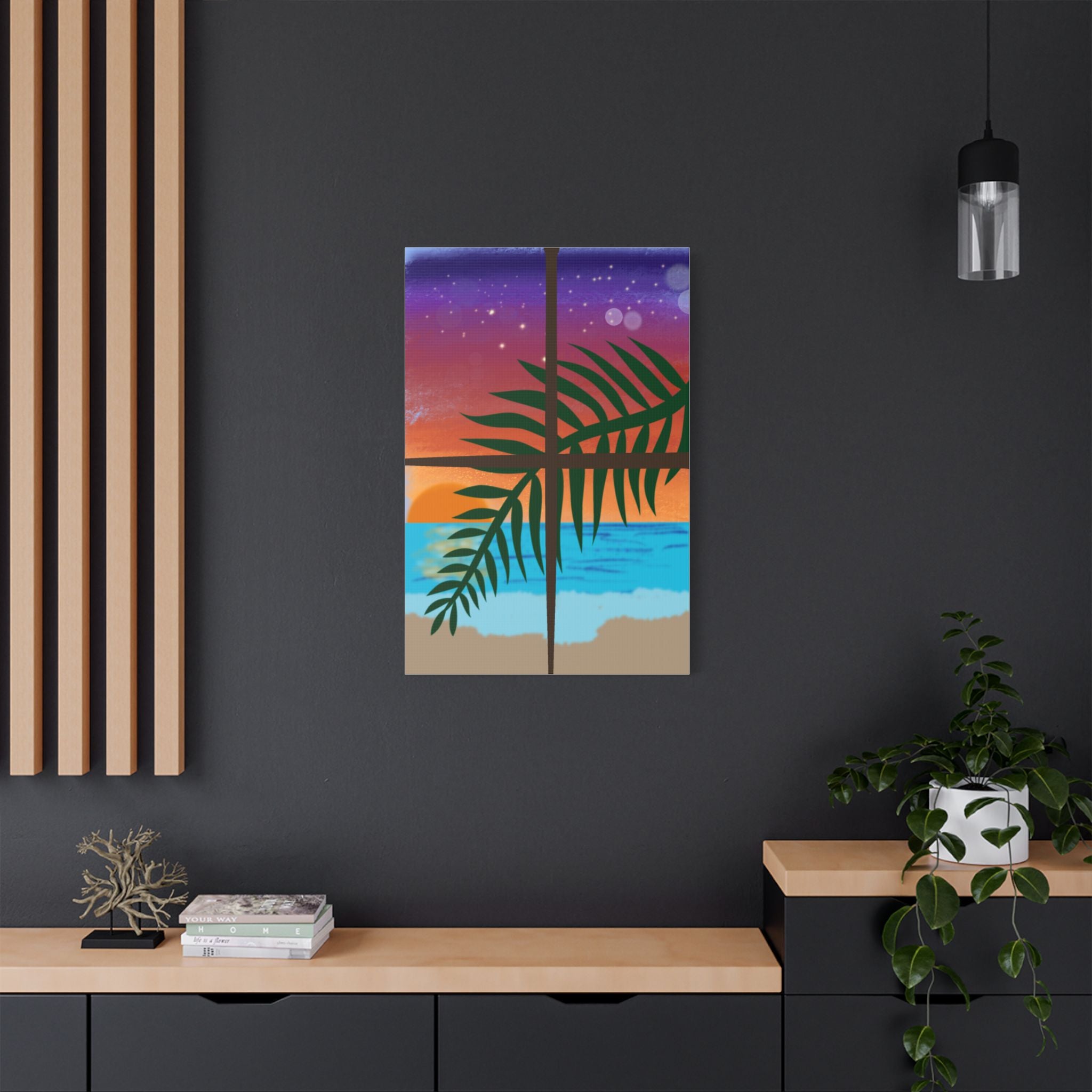 Abstract Rainbow Sunset Splash Satin Canvas Print - Stretched Wall Art
