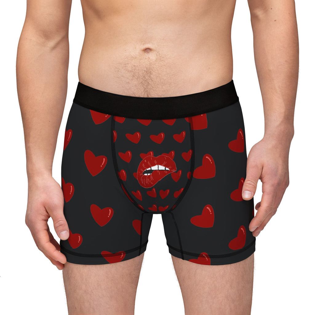 Heart Pattern Men’s Boxers — Red Kiss Black Underwear