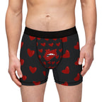 Heart Pattern Men’s Boxers — Red Kiss Black Underwear