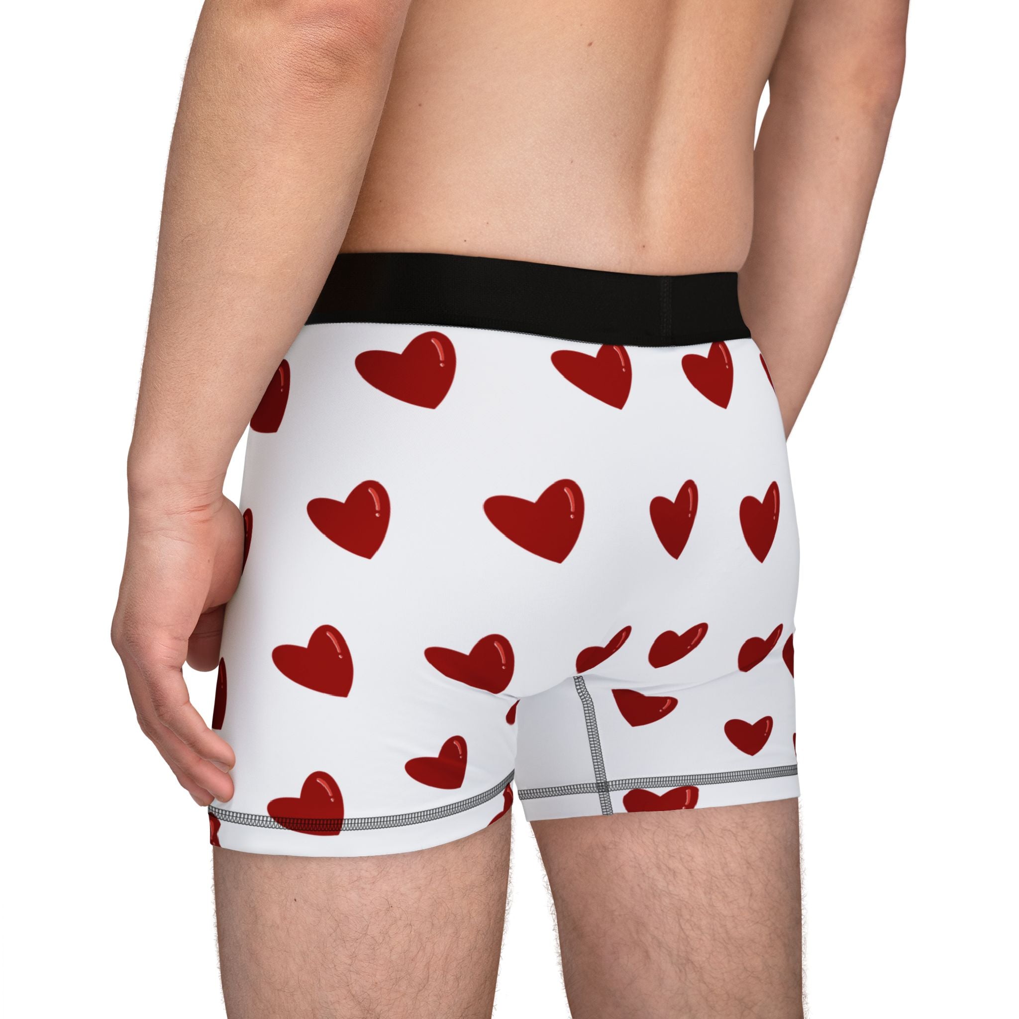 Heart Pattern Men’s Boxers — Red Kiss White Underwear