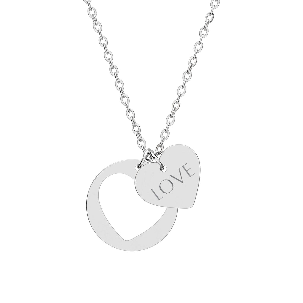 LOVE Heart Cutout Necklace –  Double Charm Pendant (Silver or Rose Gold)