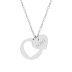 LOVE Heart Cutout Necklace –  Double Charm Pendant (Silver or Rose Gold)