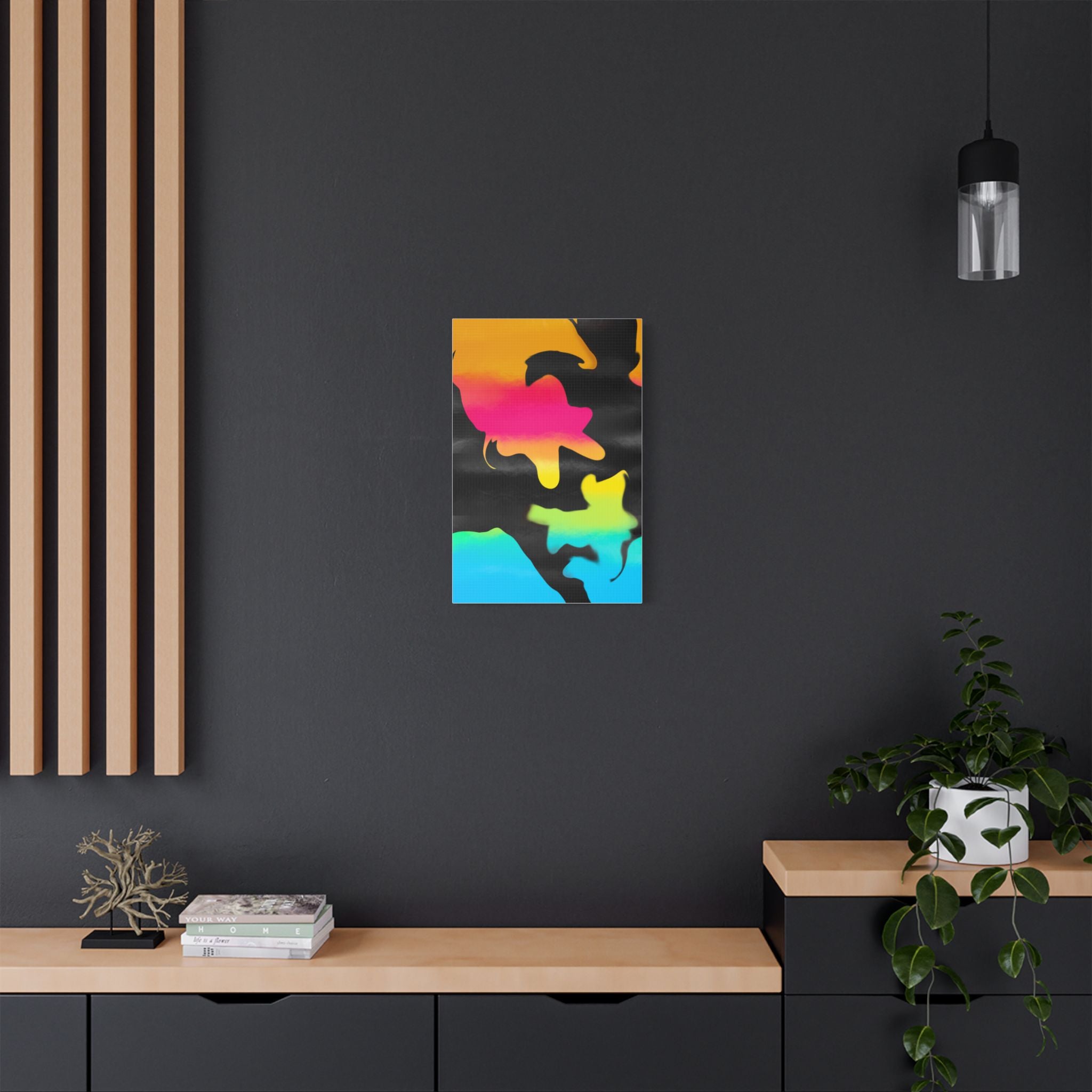 Abstract Rainbow Splash Satin Canvas Print - Stretched Wall Art