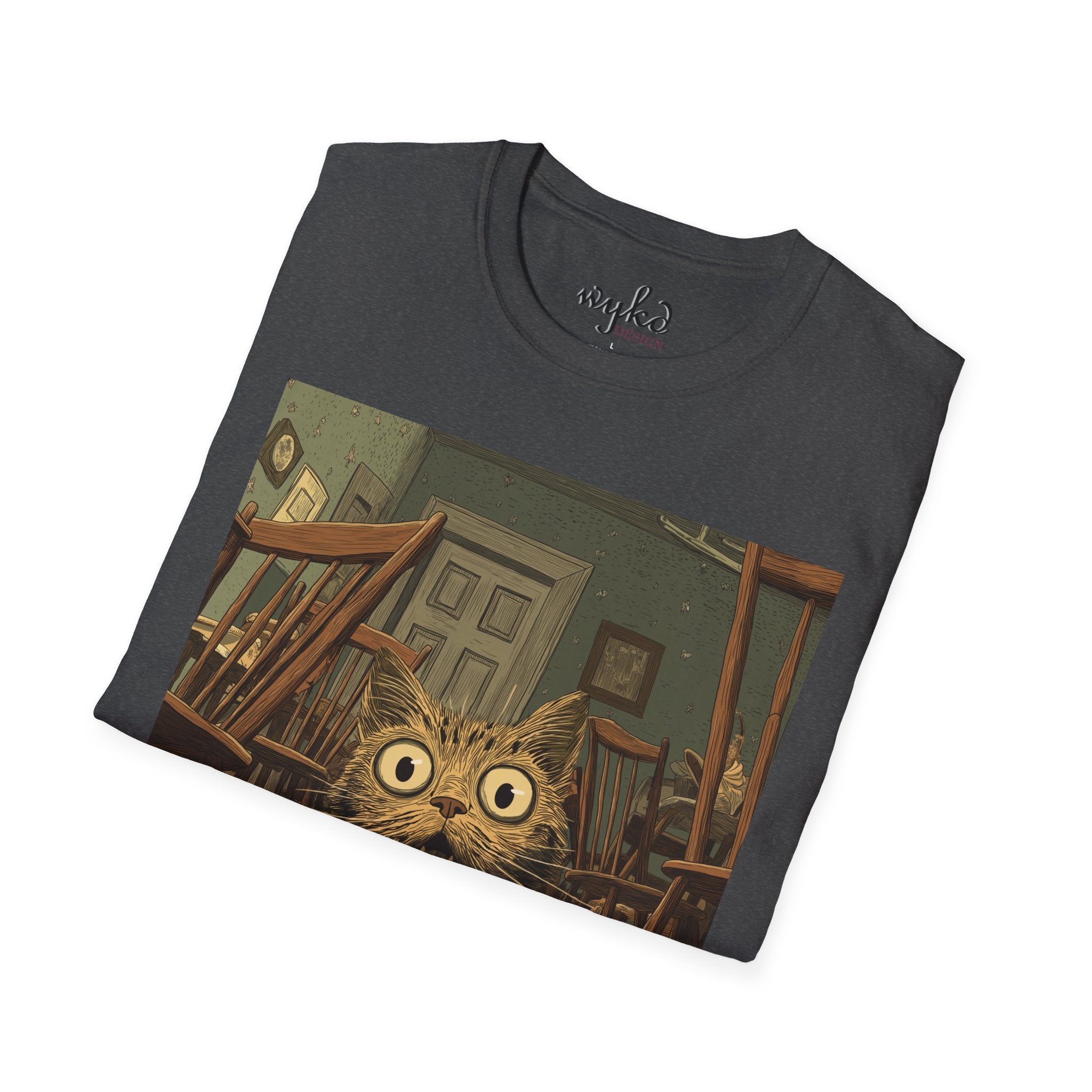 Cat Meme T-Shirt — "WHY?!" Funny Wide-Eyed Cat Graphic Tee