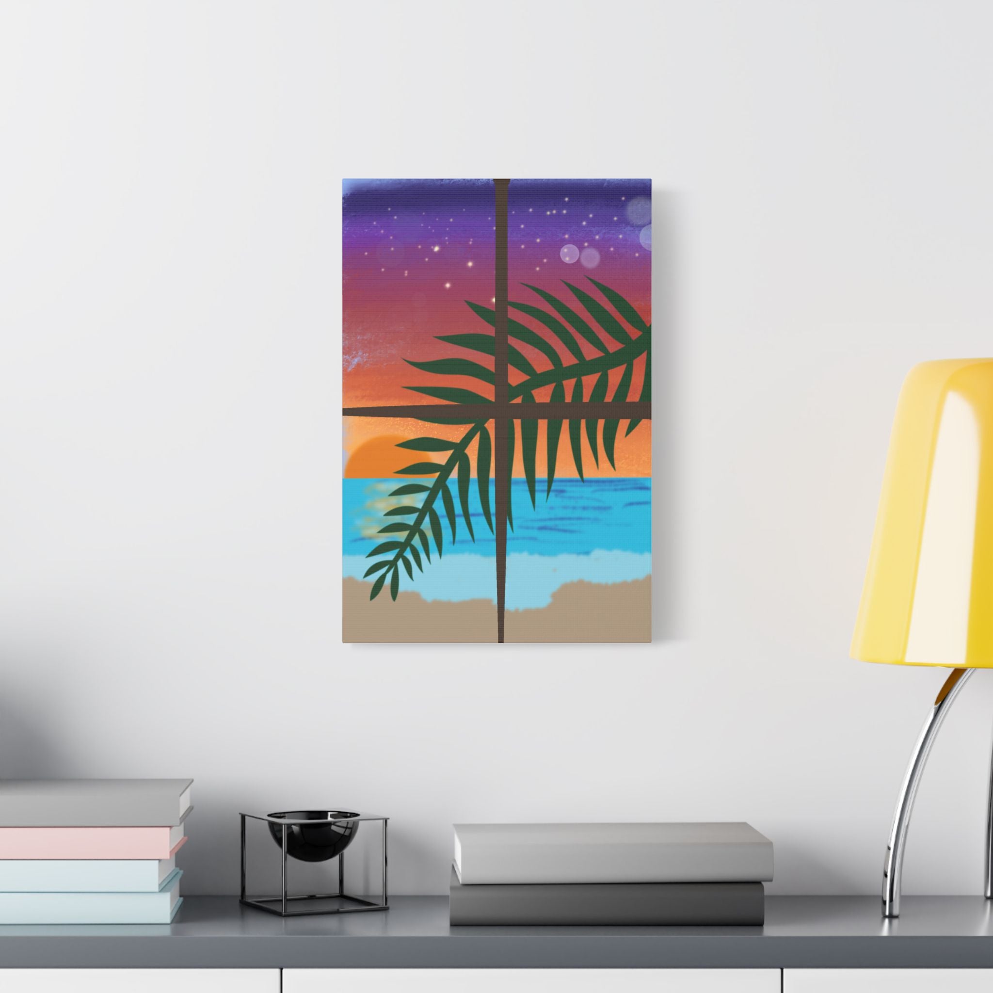 Abstract Rainbow Sunset Splash Satin Canvas Print - Stretched Wall Art