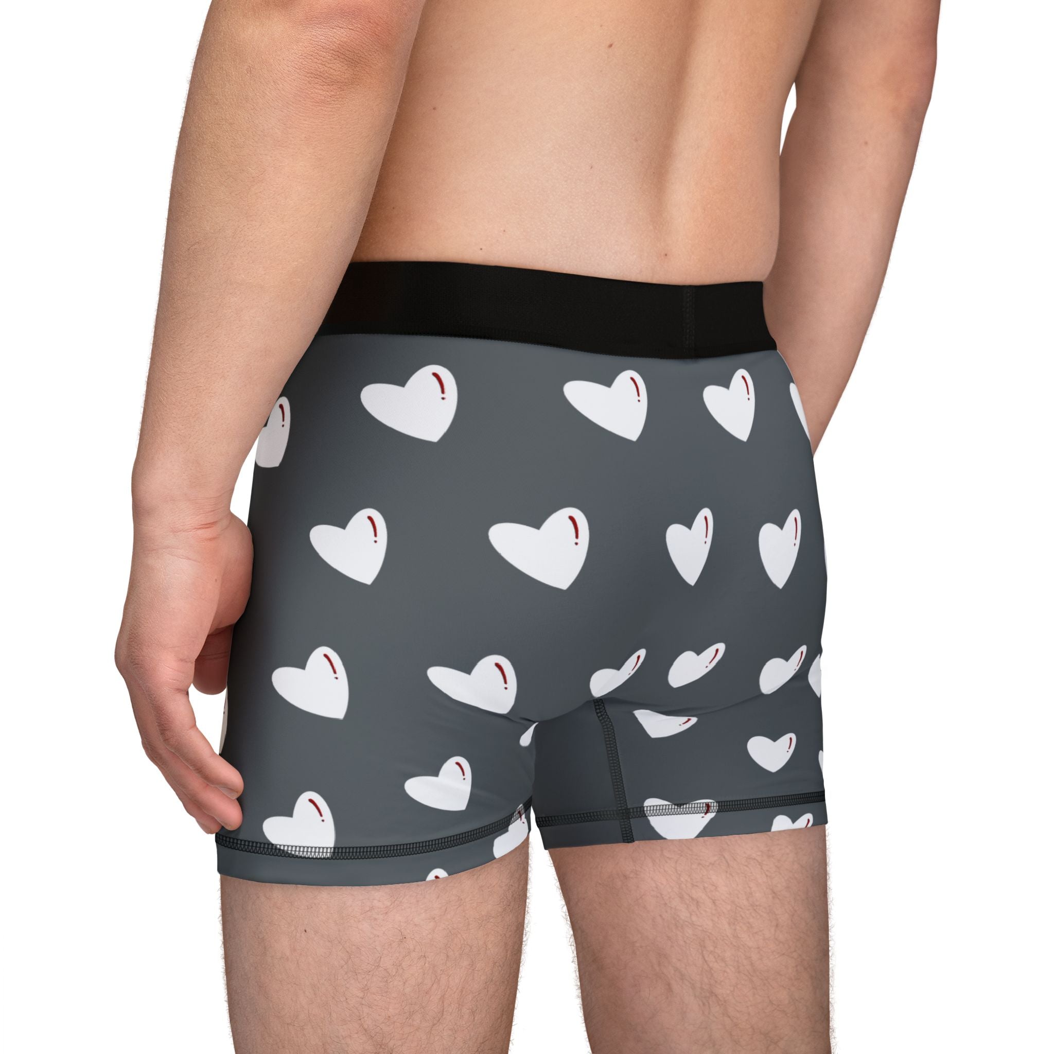 Heart Pattern Men’s Boxers — Red Kiss Drk Grey Underwear