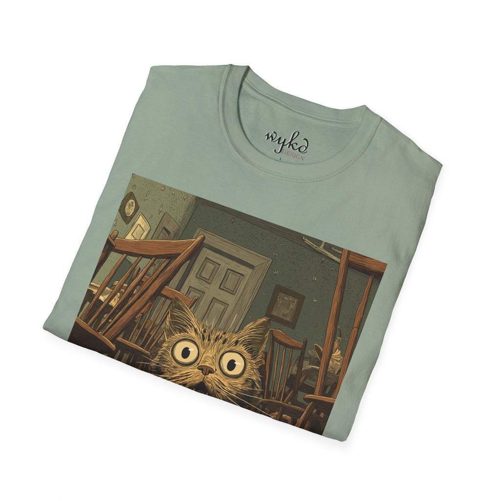 Cat Meme T-Shirt — "WHY?!" Funny Wide-Eyed Cat Graphic Tee