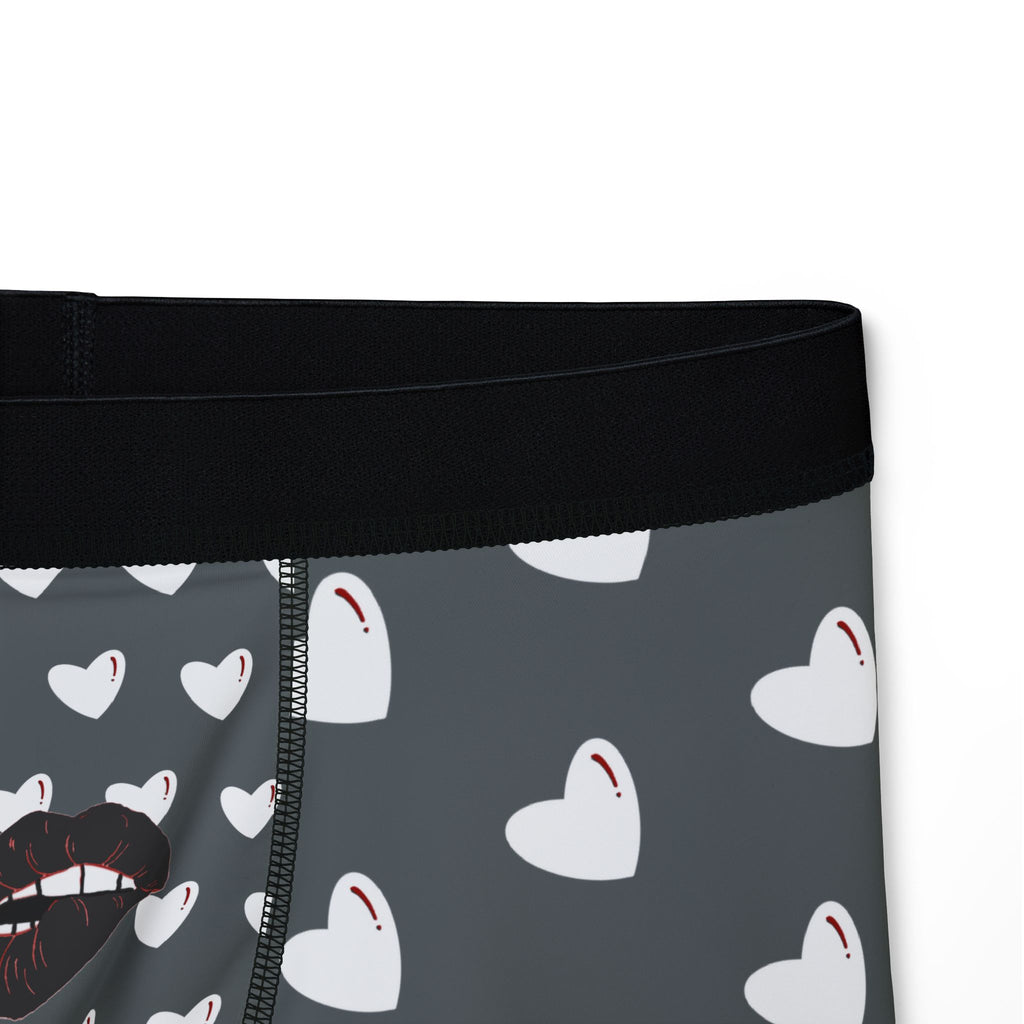 Heart Pattern Men’s Boxers — Red Kiss Drk Grey Underwear