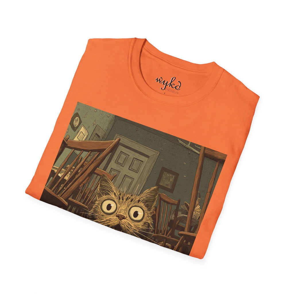 Cat Meme T-Shirt — "WHY?!" Funny Wide-Eyed Cat Graphic Tee