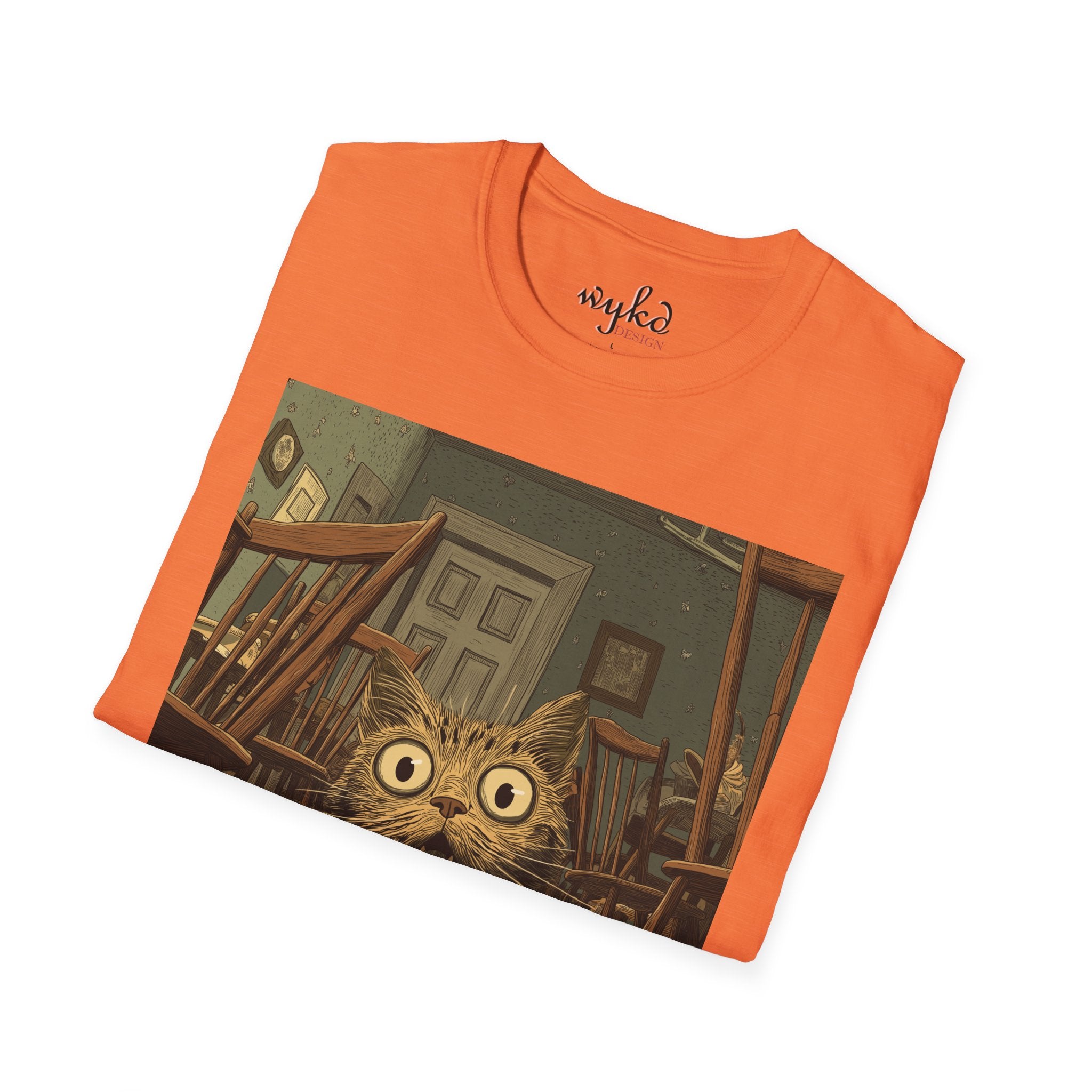 Cat Meme T-Shirt — "WHY?!" Funny Wide-Eyed Cat Graphic Tee