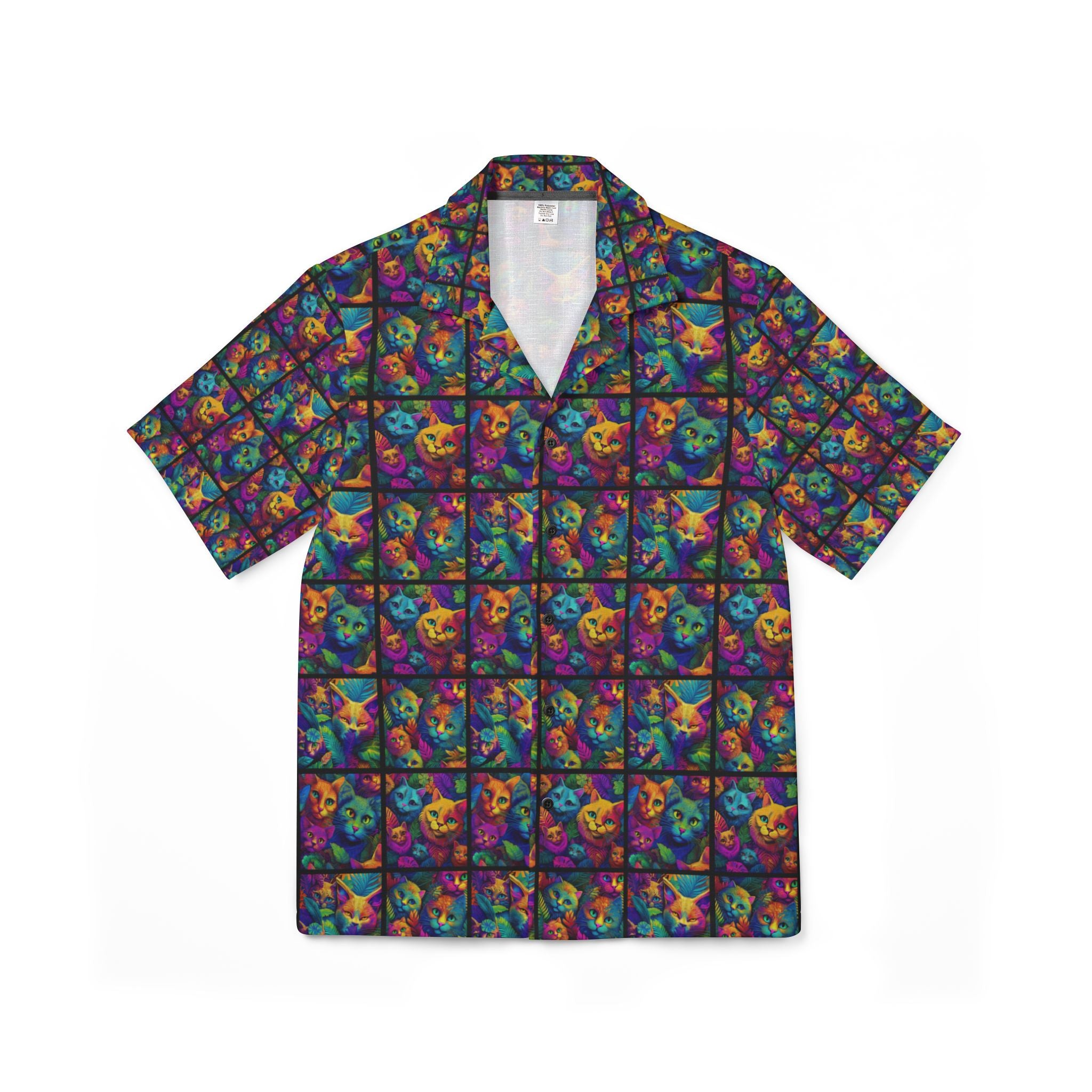 Psychedelic Cat Collage Hawaiian Camp Shirt - Colorful All-Over Print