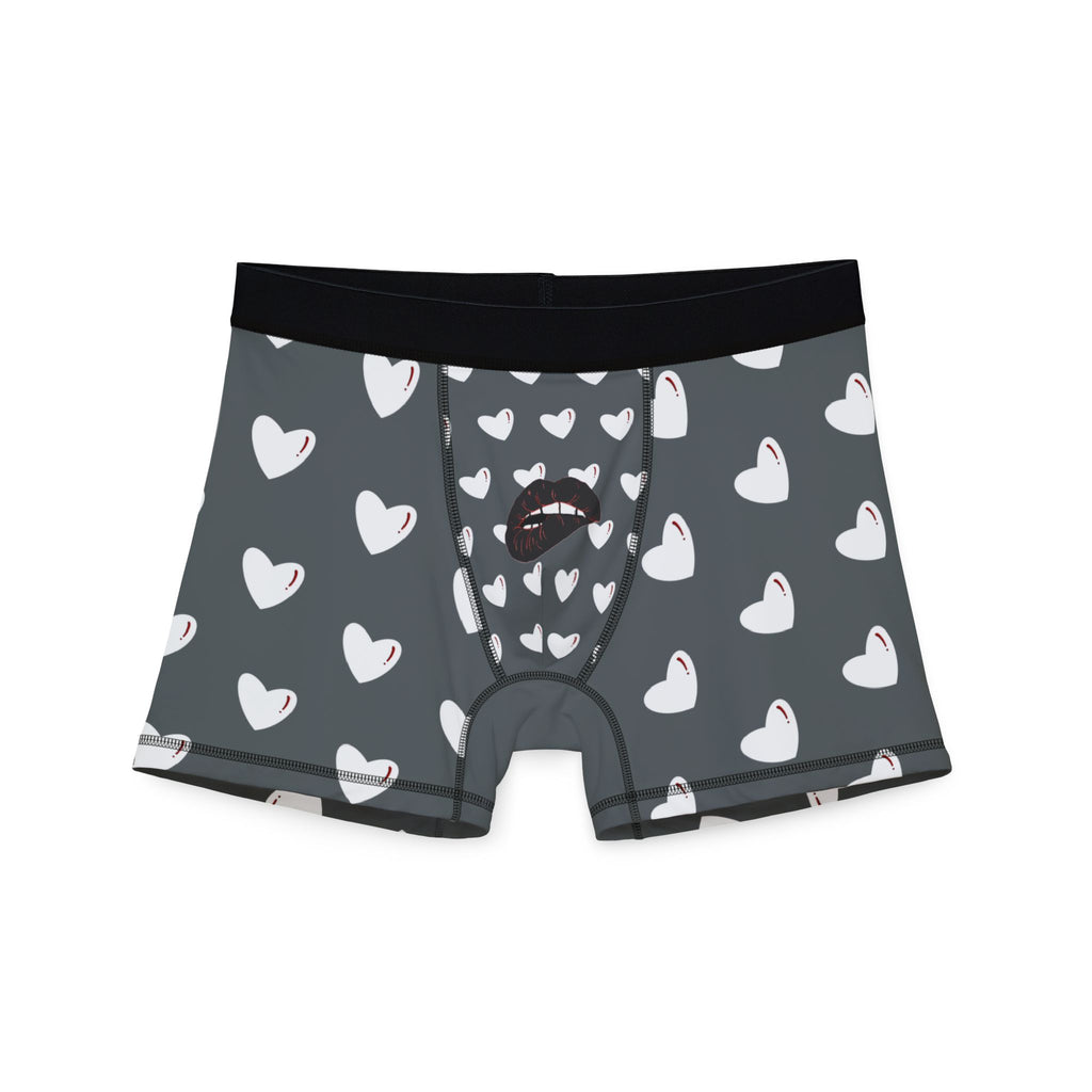 Heart Pattern Men’s Boxers — Red Kiss Drk Grey Underwear