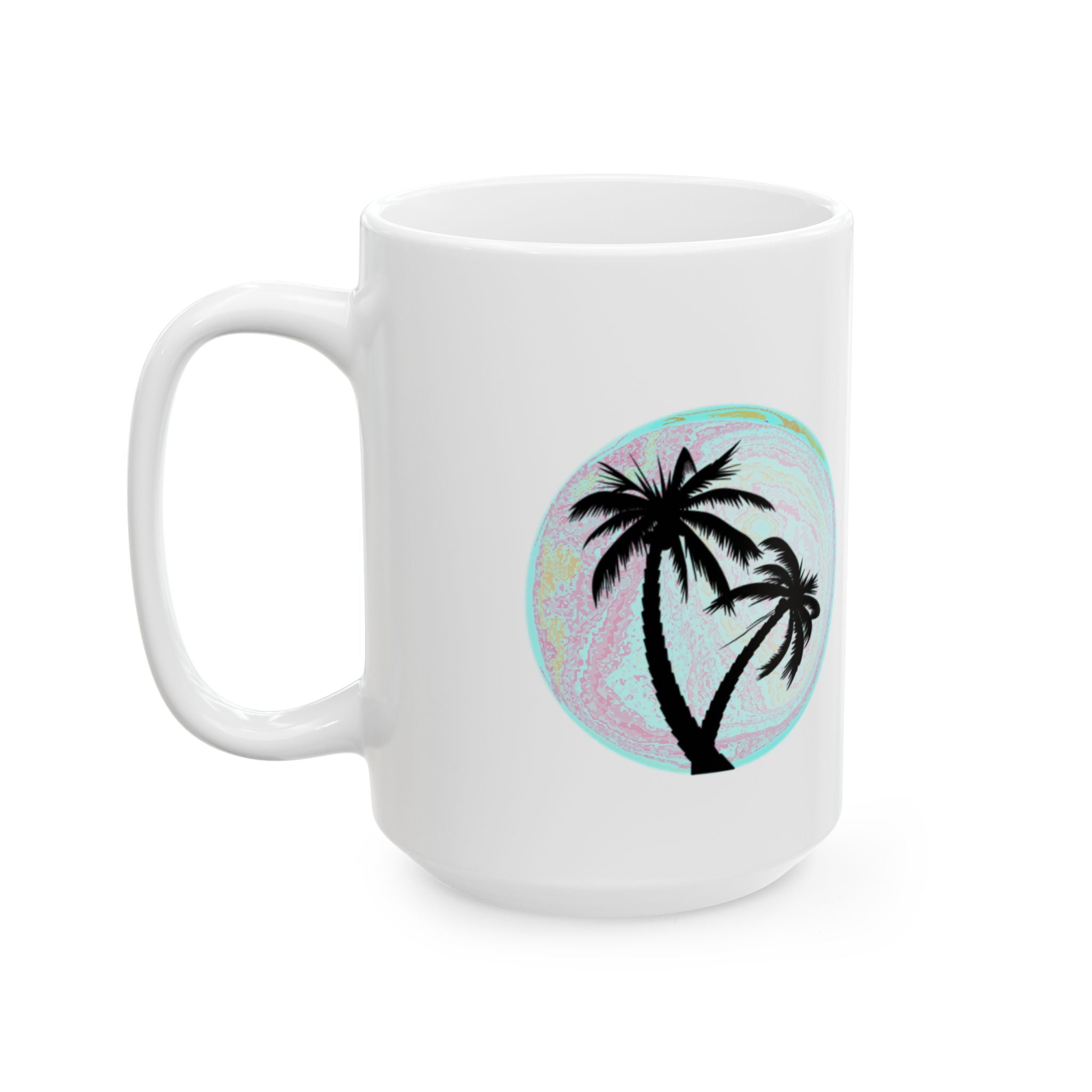 Palm Tree Mug — Tropical Sunrise Ceramic Coffee Cup (11oz, 15oz)