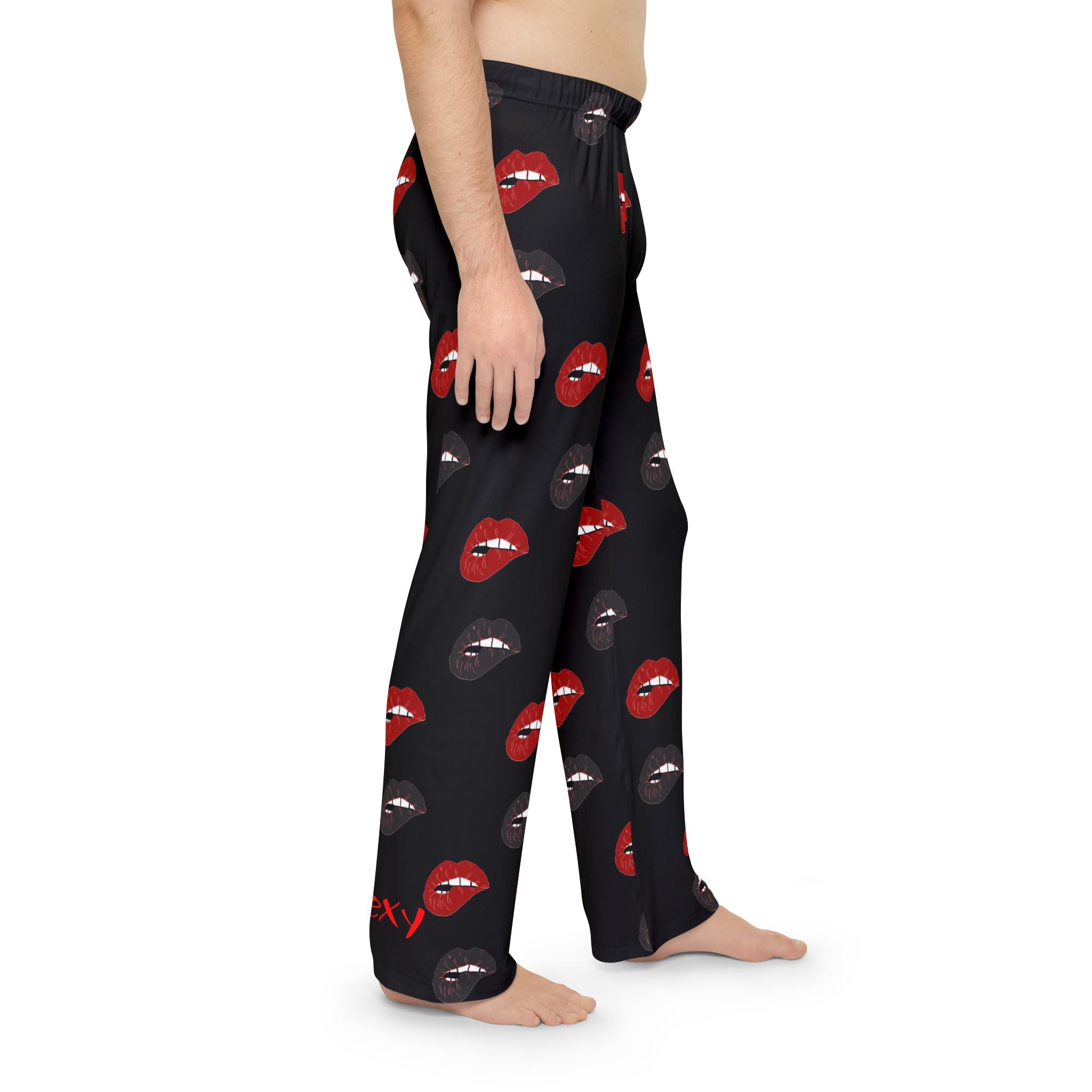 Men's Lip Print Valentine Pajama Pants — Sexy Red & Black Lounge Sleepwear