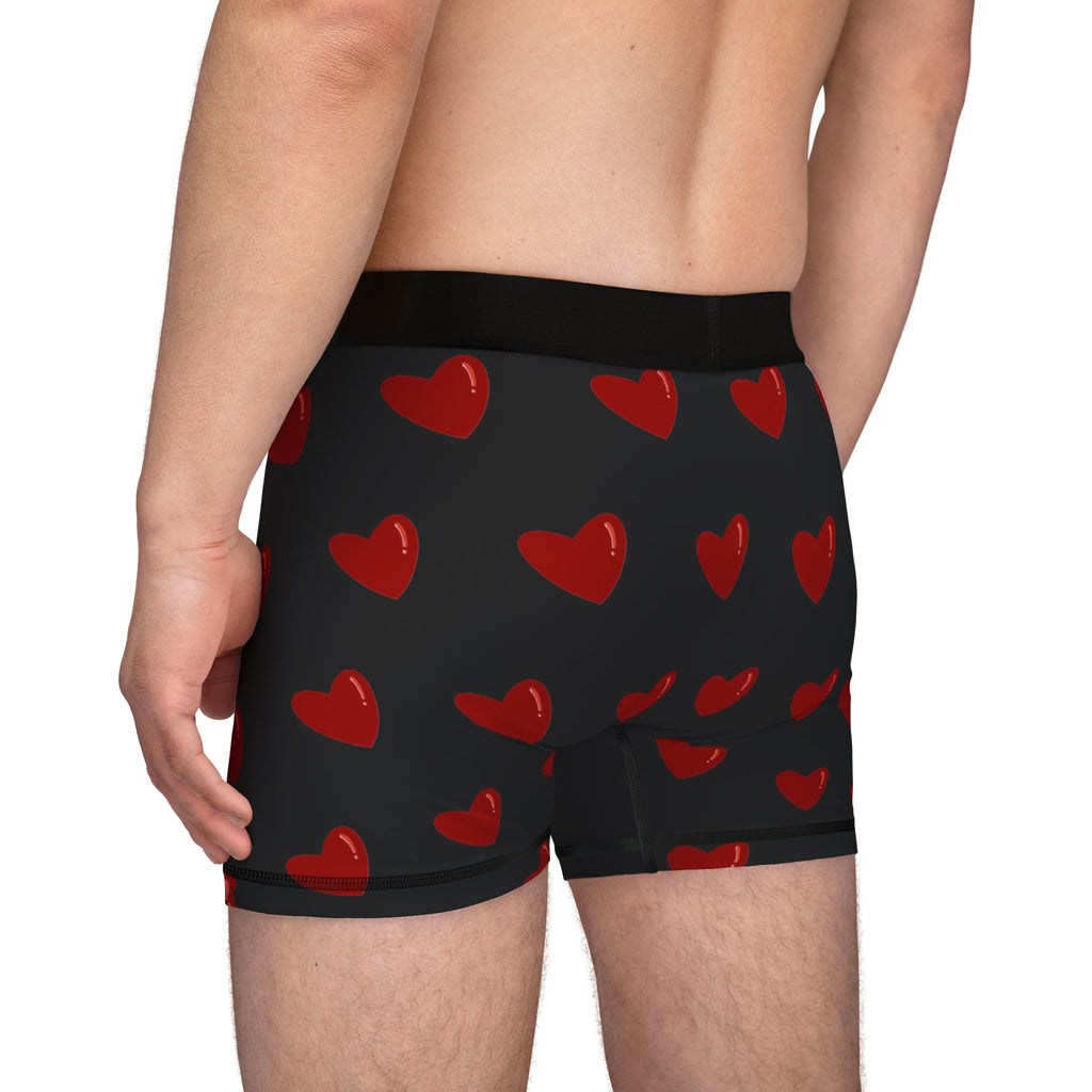 Heart Pattern Men’s Boxers — Red Kiss Black Underwear